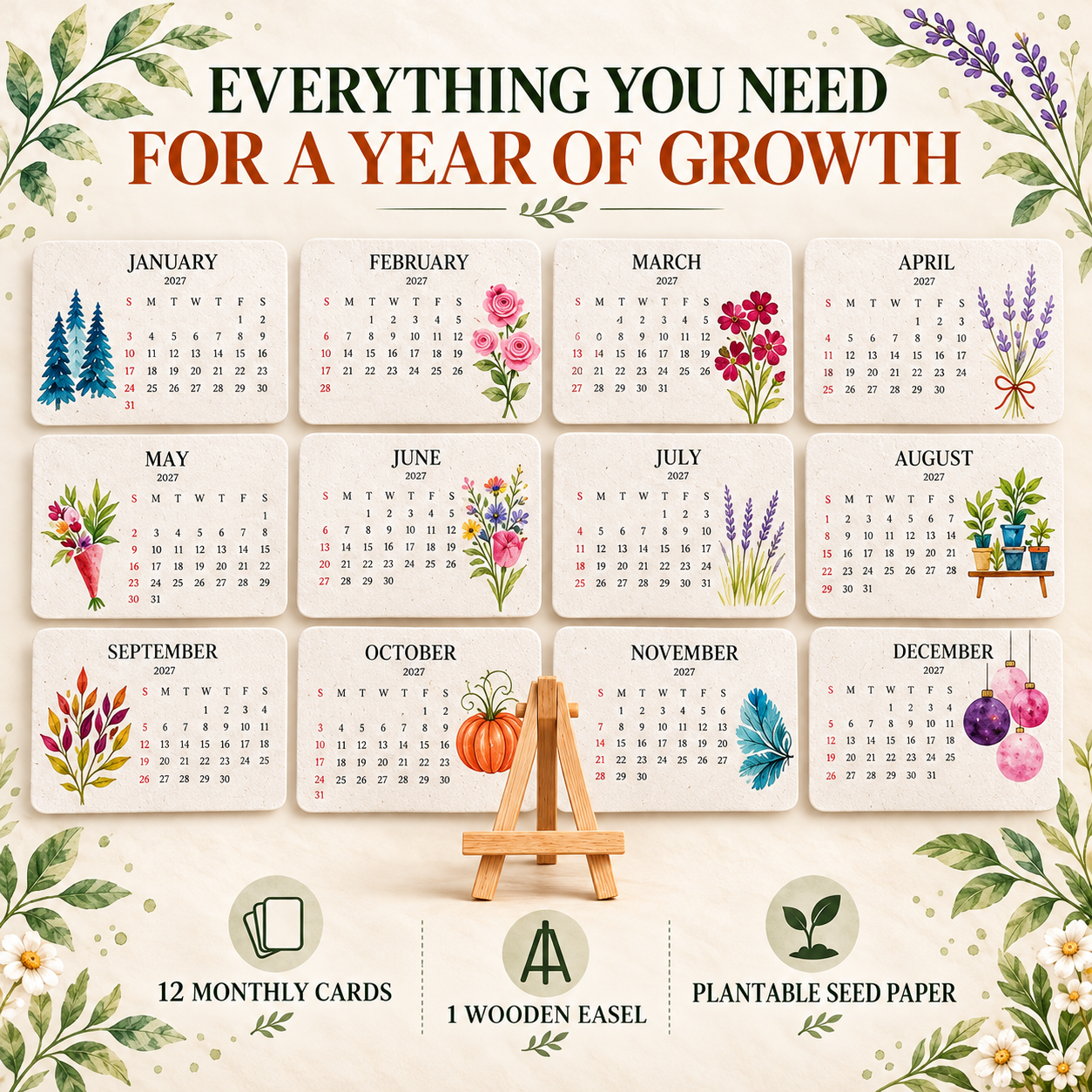 🌱Eco-Friendly Plantable "Timeless" Seed Calendar 2027