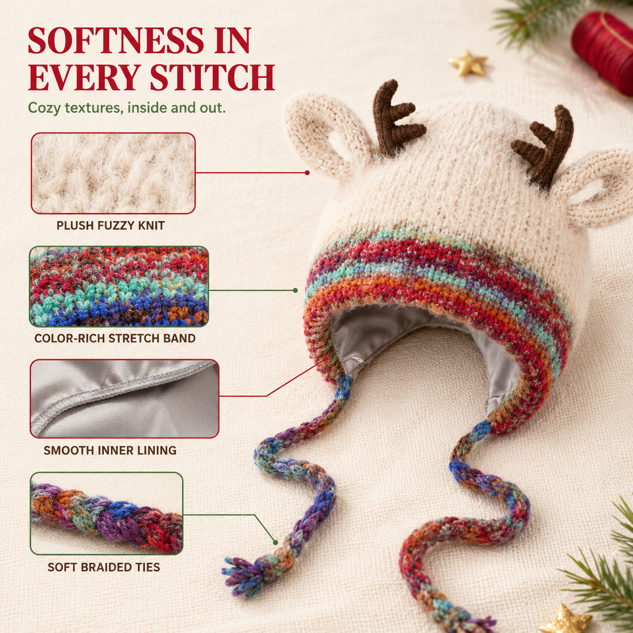 ❄️🎄Original design Festive Christmas Antler Hat🎊🌟
