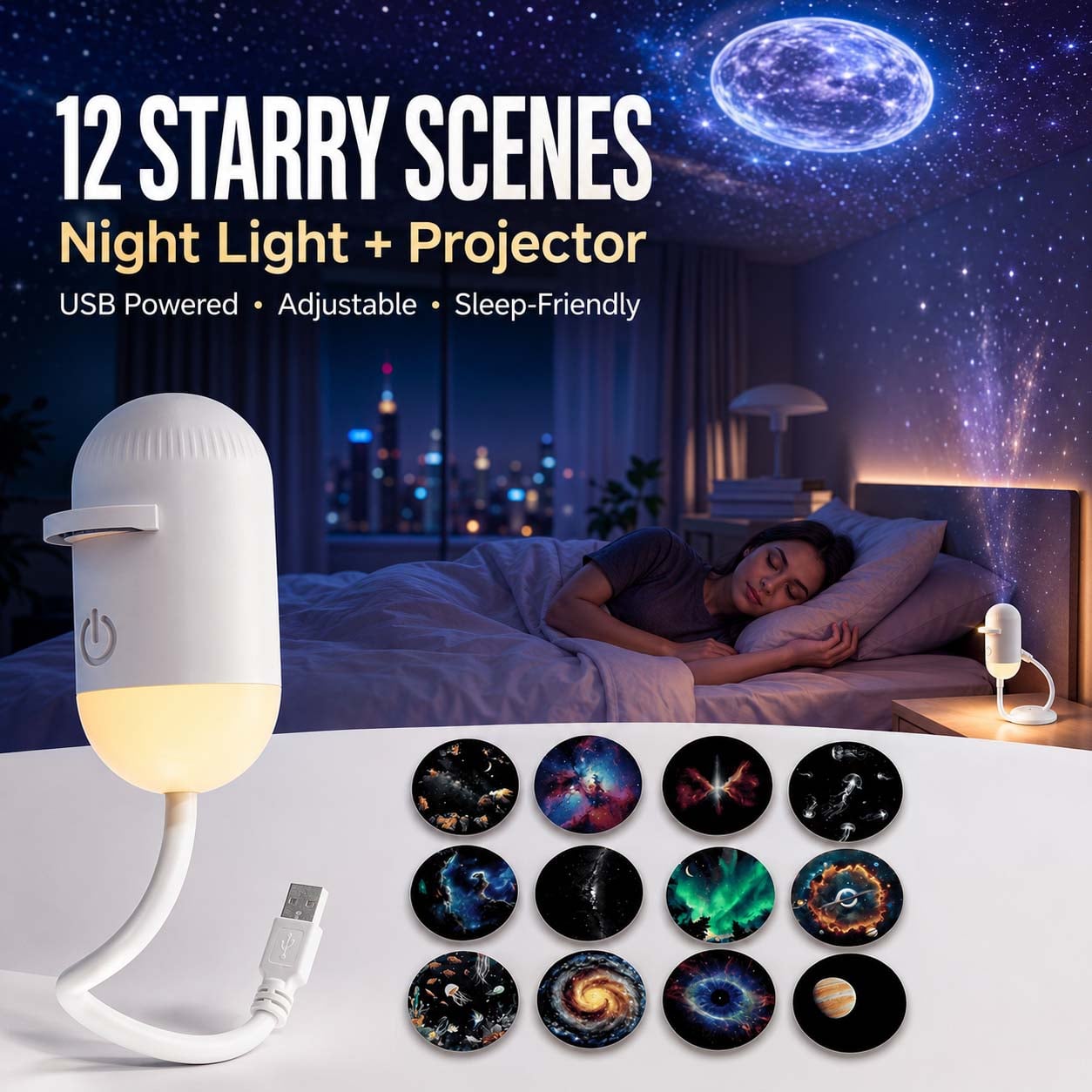 ✨🌙2-in-1 Galaxy Projector & Night Light, 360° Adjustable LED Space Galaxy Lamp, Milky Way Mood Lighting, HD Image Star💡
