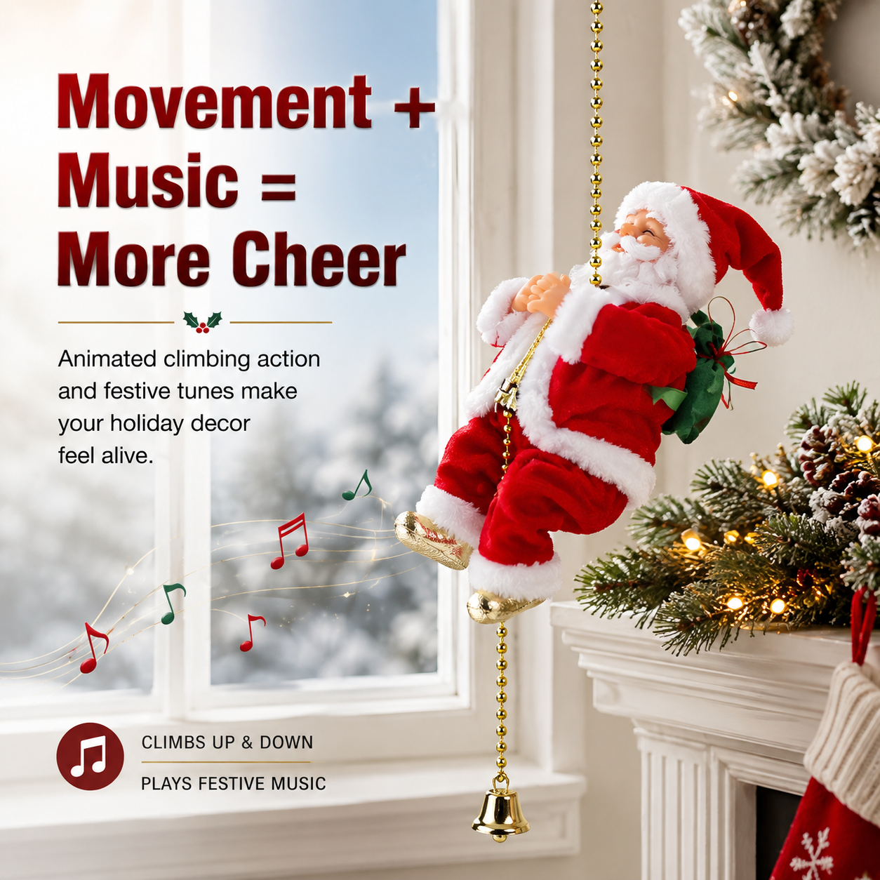 Musical climbing Santa Christmas decoration