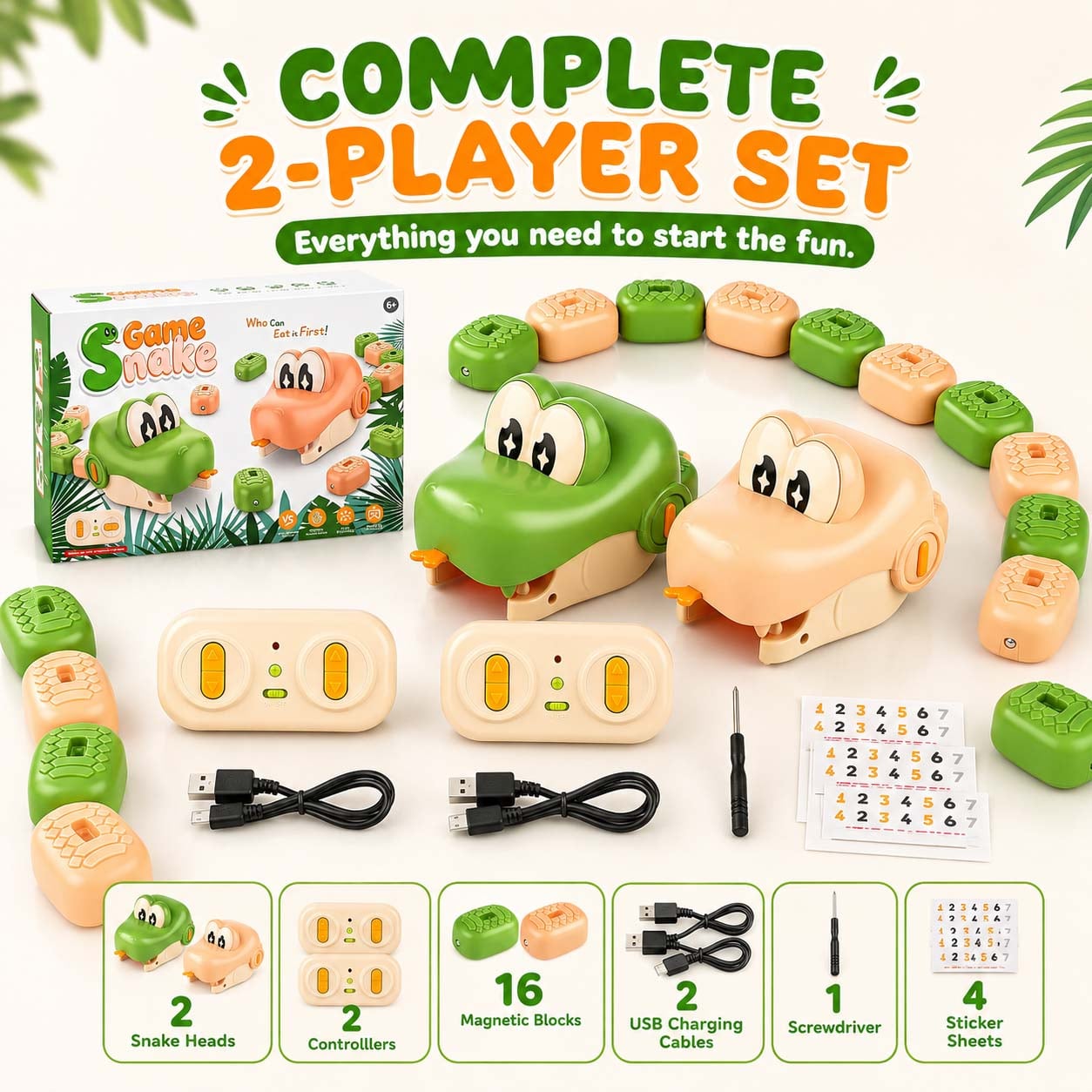 🧲🐍 2 Players Slither Snake Remote Control Toy, Eating Snake RC Car Toy, Realistic Crawling Snake Game Race Car for Kid🎄🎮