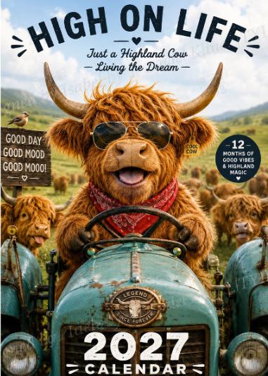 🐮2027 Funny Highland Cow Wall Calendar | A4 Hanging Calendar📅