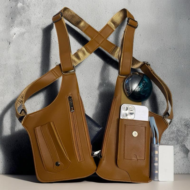 Premium Leather Adjustable Underarm Shoulder Bag for Men & Women - Anti-theft Hidden Storage for Cell Phones & Outdoor Gear - Versatile for Cycling Hiking & More