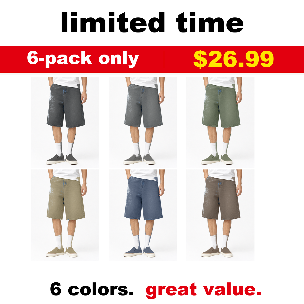 6-Pack men's baggy denim shorts bundle