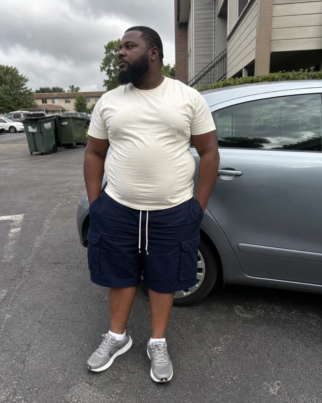 Navy plus-size cargo shorts everyday outdoor fit photo