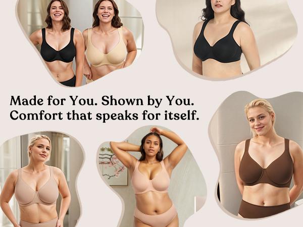 HSIA Joan Comfortzone Soft T-Shirt Full Coverage Unlined Unpadded Underwire Plus Size Minimizer Bra Everyday Bra
