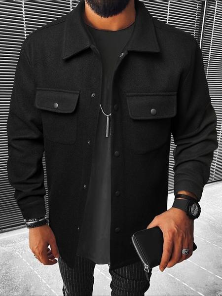 Men's Button Front Pocket Jacket, Casual Collared Long Sleeve Outerwear for Fall & Winter, Men's Tops for Daily Wear, Men's Drippy Outfits Going Out Outfit