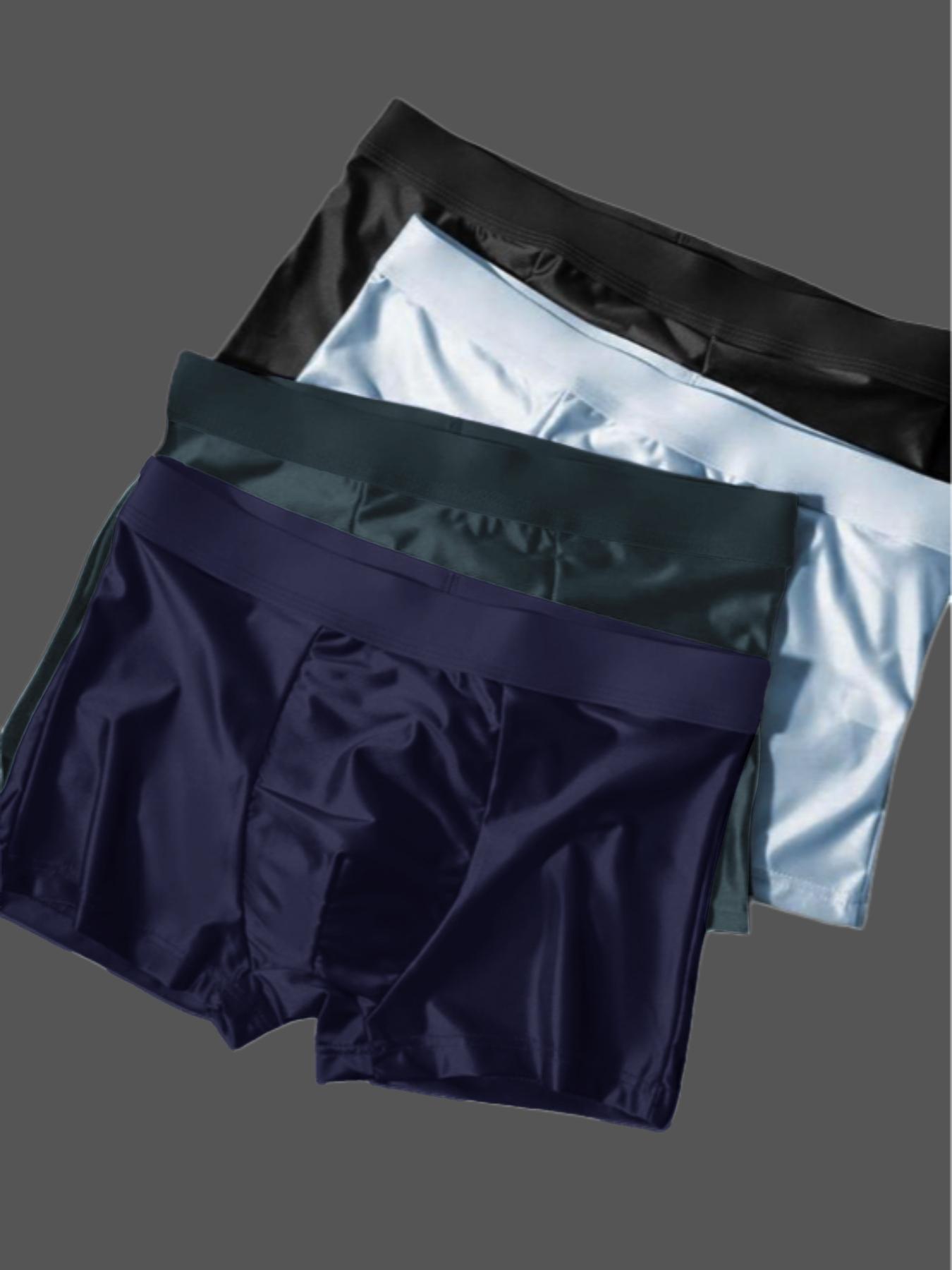 Men's Ice Silk Fabric Underwear Set, 4 Pcs Solid Color Boxer Shorts, Breathable Comfortable Fit Boxers, Ideal for Summer Wear