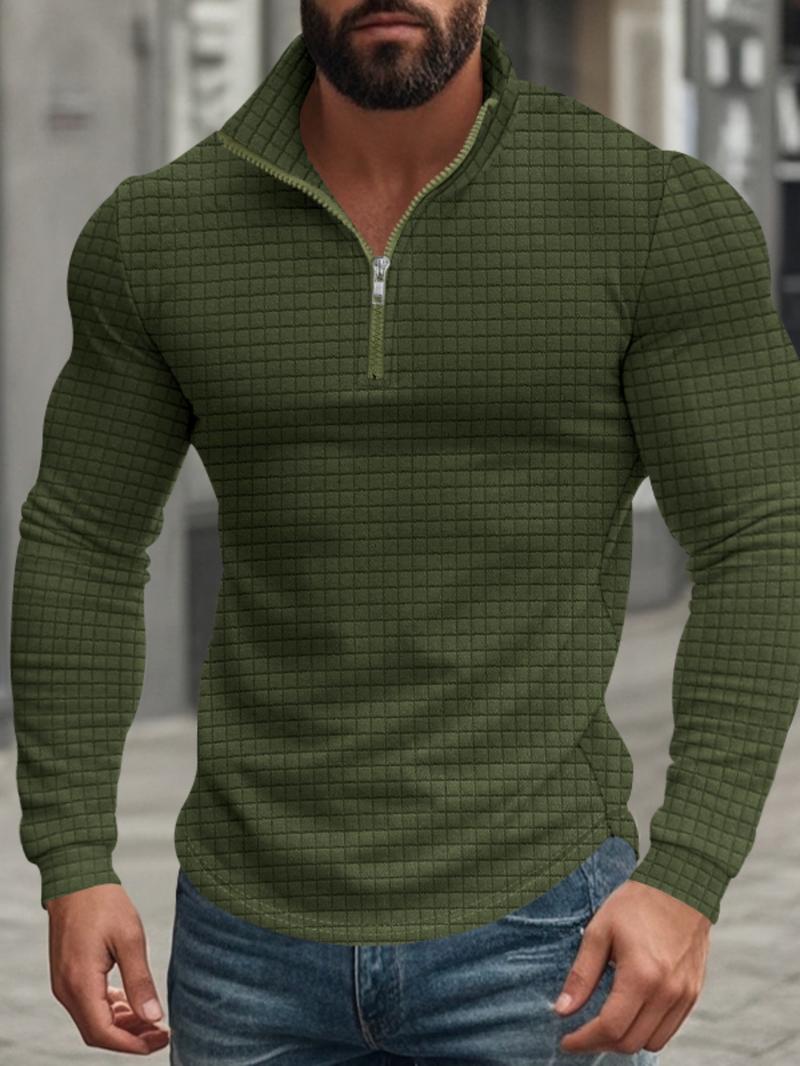 Men's Regular Fit Plain Half Zip Up Sweatshirt, Casual Long Sleeve Pullover for Spring & Fall, Fashion Men's Clothes for Daily Wear