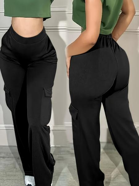 Women's Solid Color Flap Pocket Pants, Casual Street Comfy Trousers for Daily Wear, Ladies Bottoms for Spring & Fall