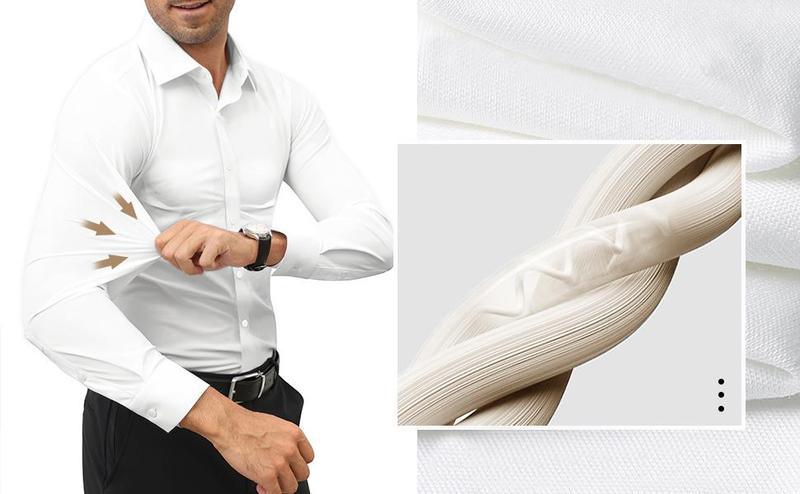 Alimens&Gentle Dress Shirts 16-Way Stretch Slim Fit Long Sleeve Button Down Shirts Wrinkle Free Traveler Shirts
