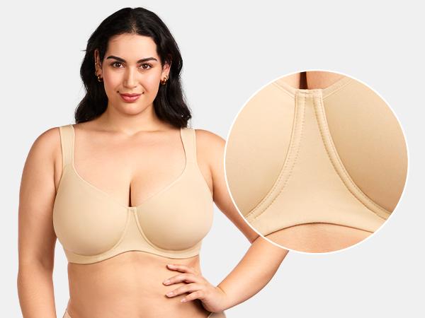 HSIA Joan Comfortzone Soft T-Shirt Full Coverage Unlined Unpadded Underwire Plus Size Minimizer Bra Everyday Bra