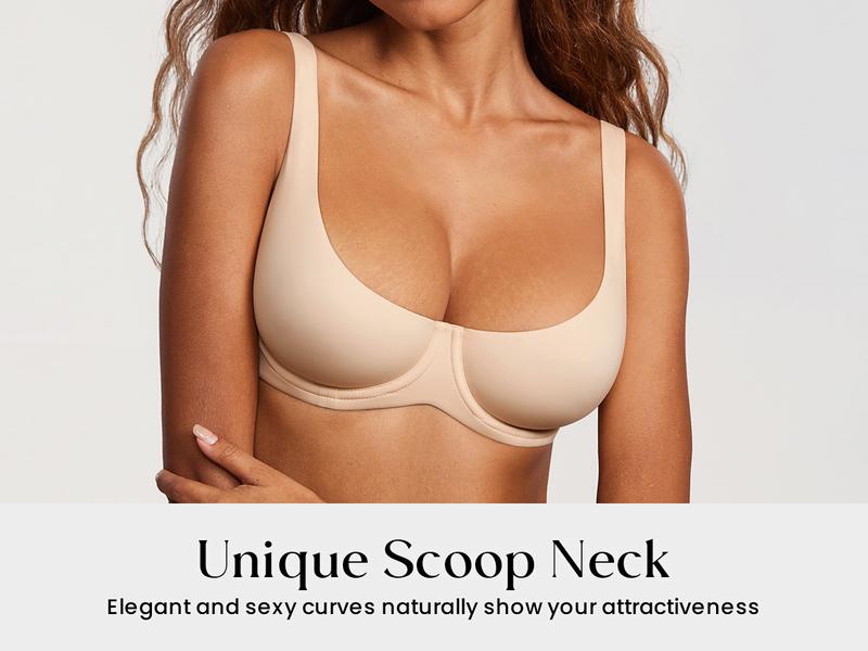 DOBREVA Women's Unlined Balconette Bra Underwire Supportive Plus Size Smooth Scoop Neck no padded