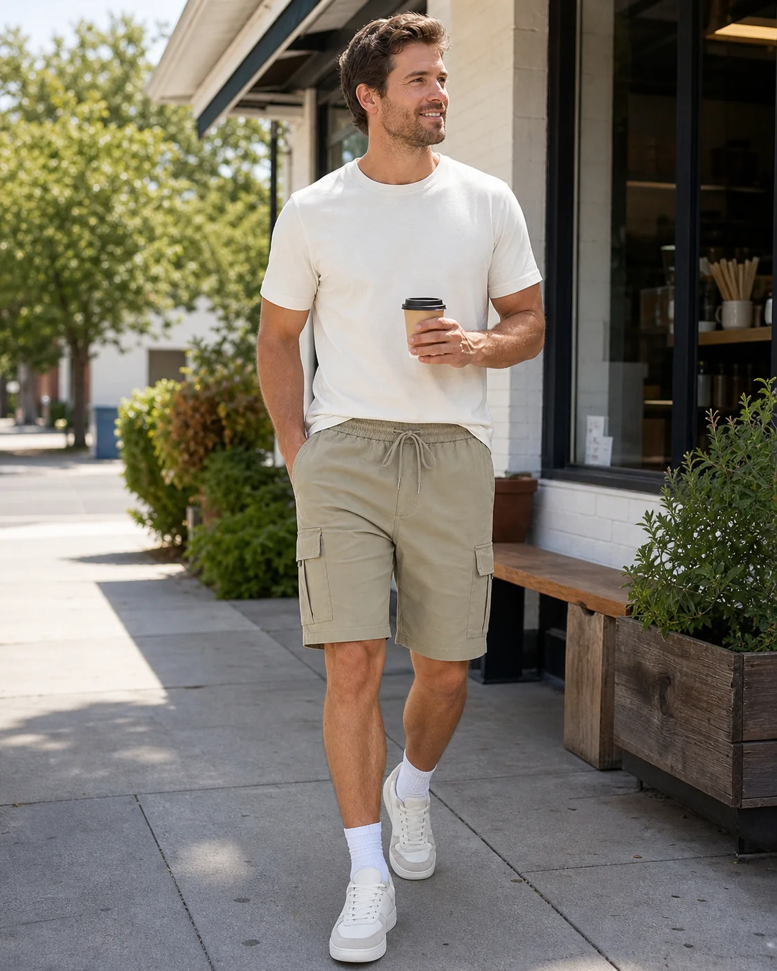 Khaki lightweight cargo shorts style inspiration