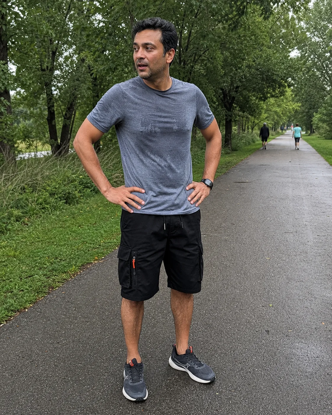 Black athleisure cargo shorts greenway style inspiration