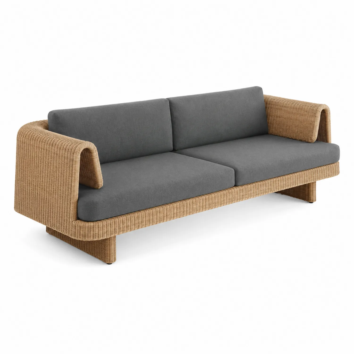 Sofa ogrodowa z rattanu i szarej tkaniny 200x80x70 cm