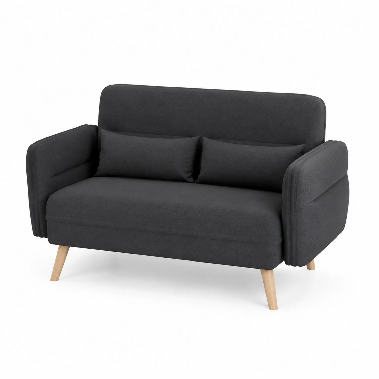Sofa dwuosobowa tkaninowa ciemnoszara z nogami bukowymi