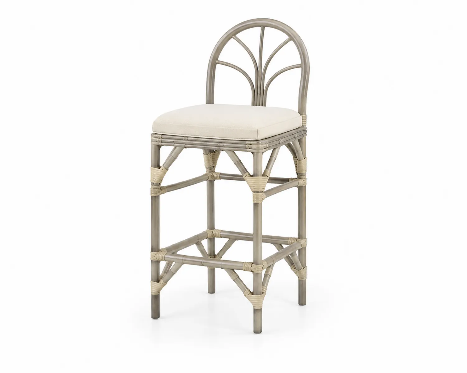 Rattanowy stołek barowy z beżowym siedziskiem 105x45x45 cm