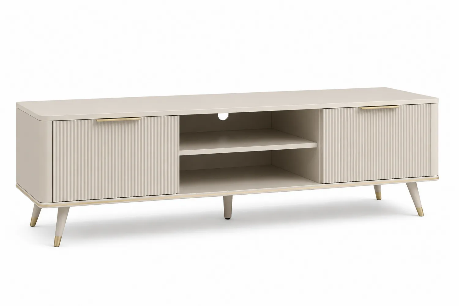 Komoda RTV kremowa z szafkami z MDF i metalowymi nogami 180x45x50 cm