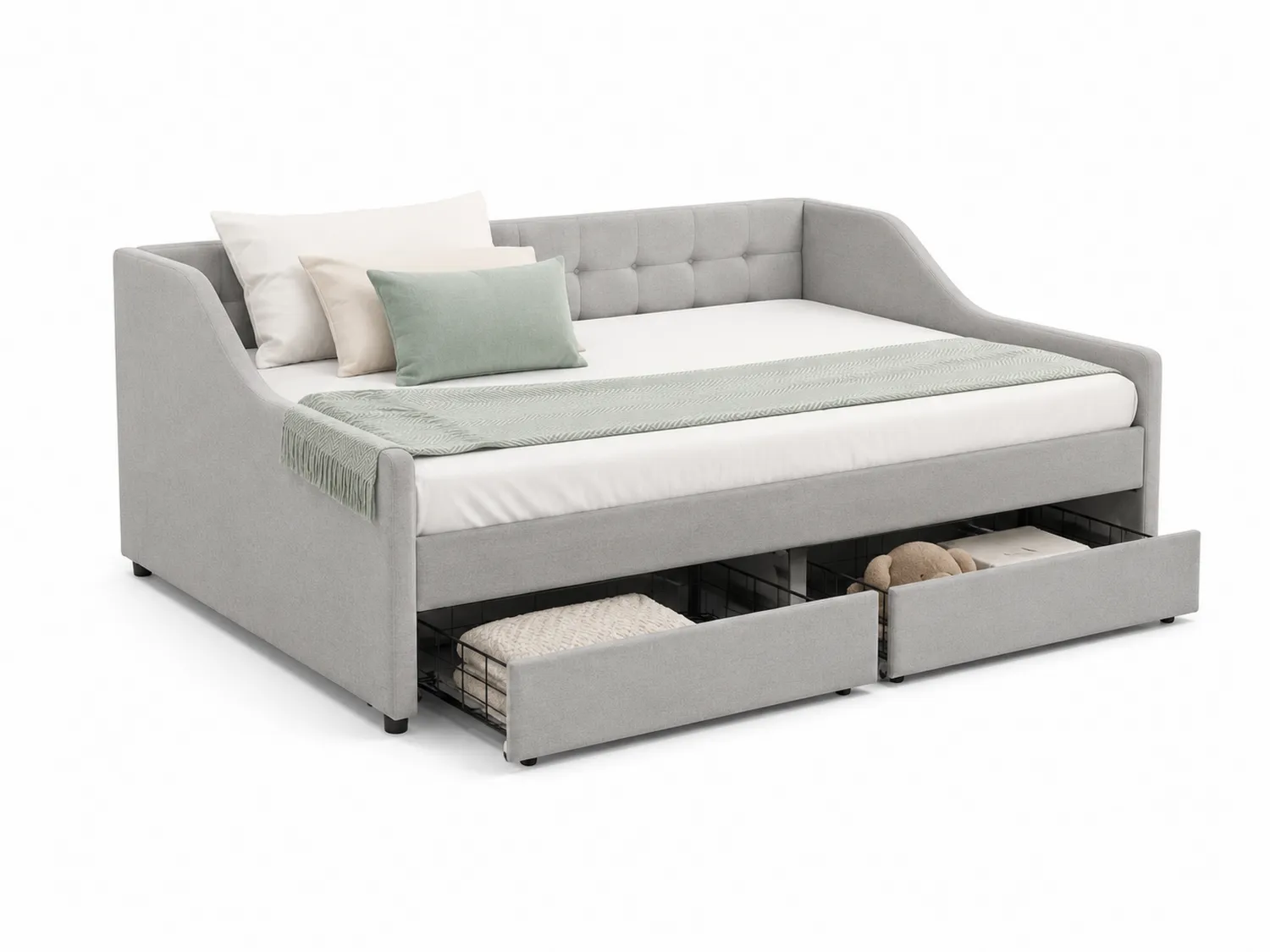 Łóżko dzienne sofa łóżko szare poliester z szufladami 200cm