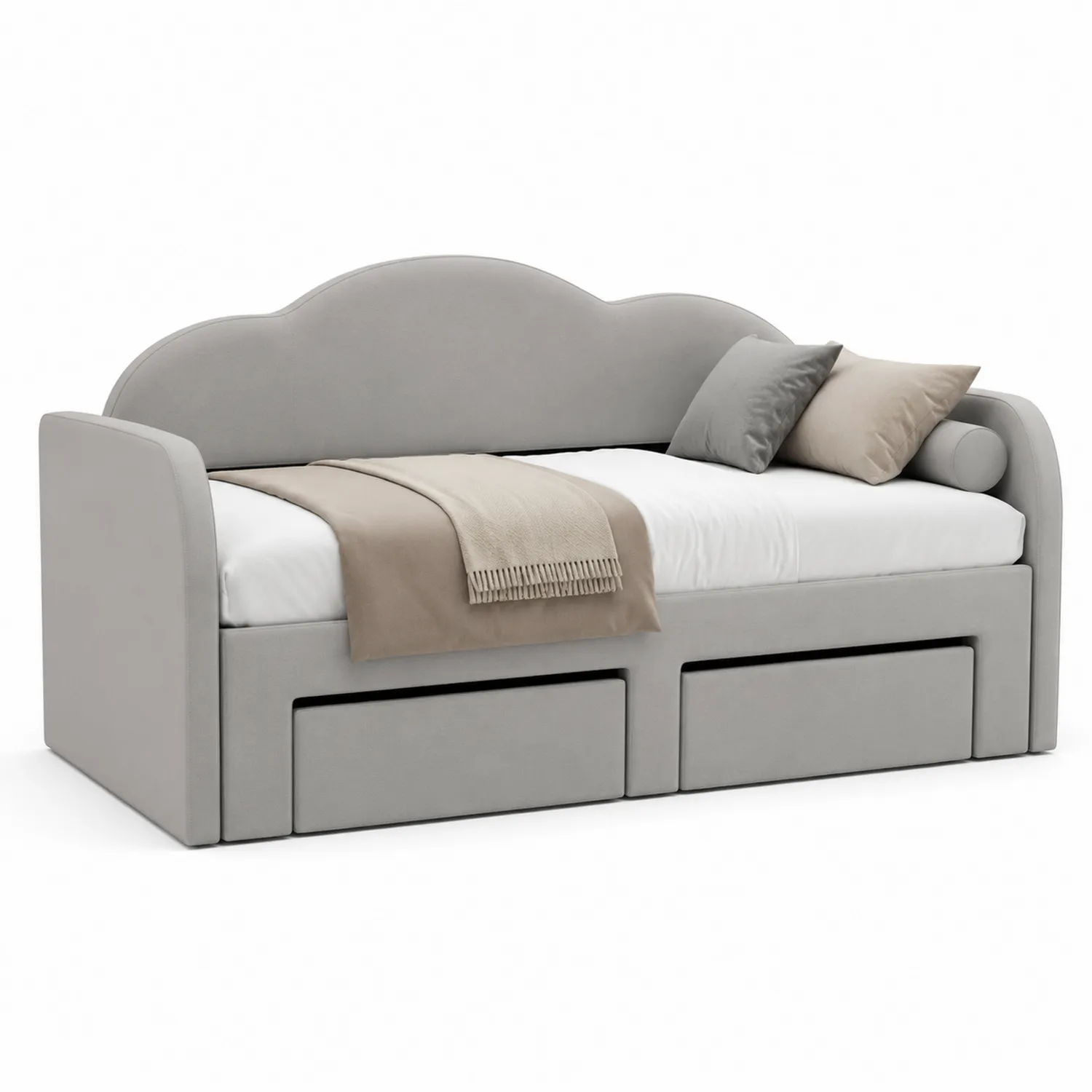 Sofá cama de madera y tela gris con cajones 200x90x95 cm