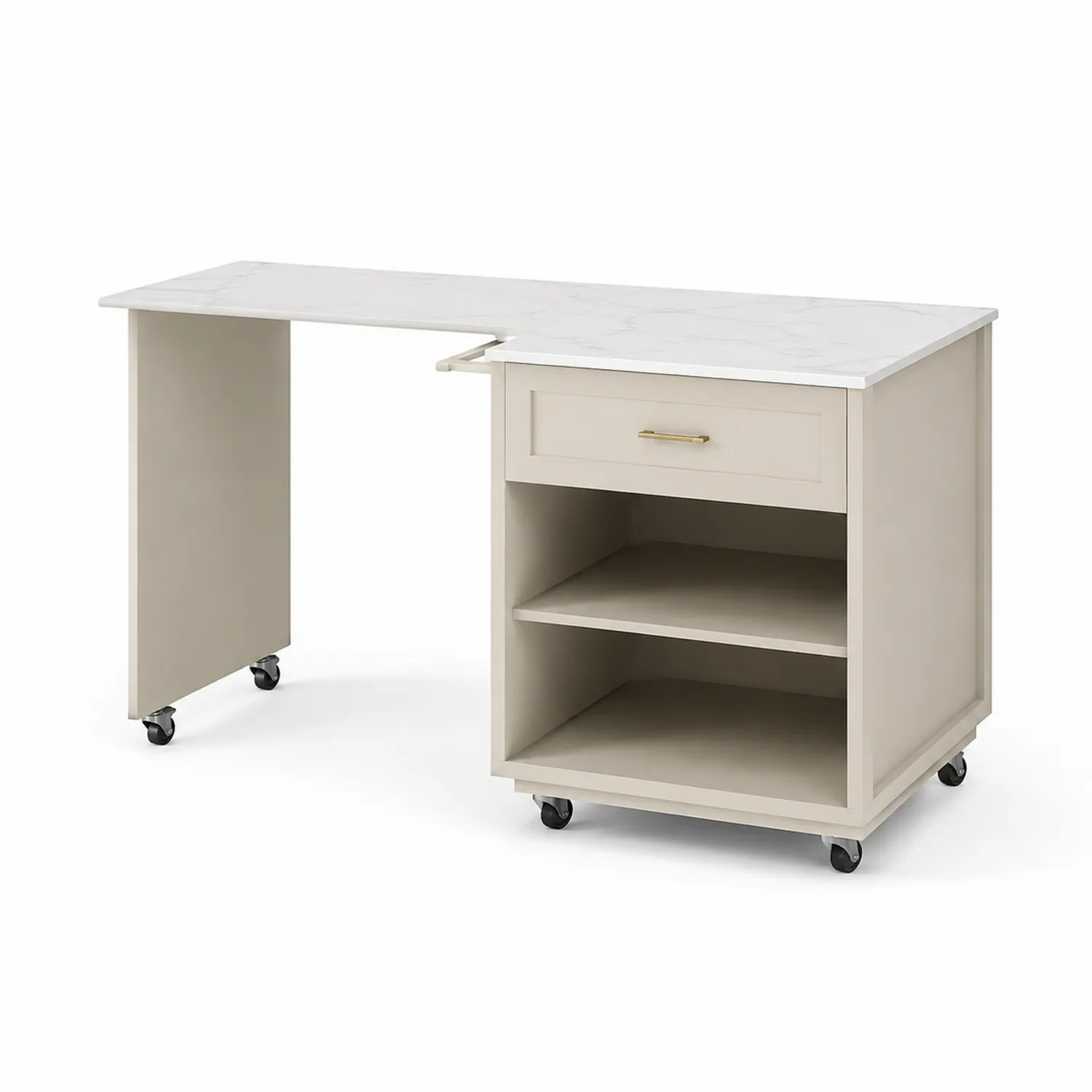 Mesa de Cocina Beige con Ruedas y Superficie de Mármol Artificial