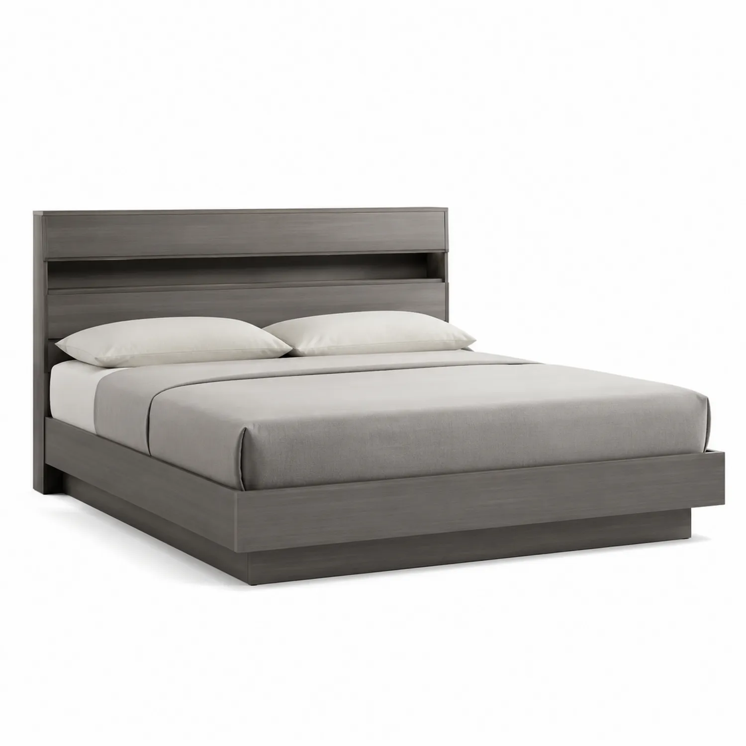 Cama de madera contrachapada gris con almacenamiento 200x160 cm