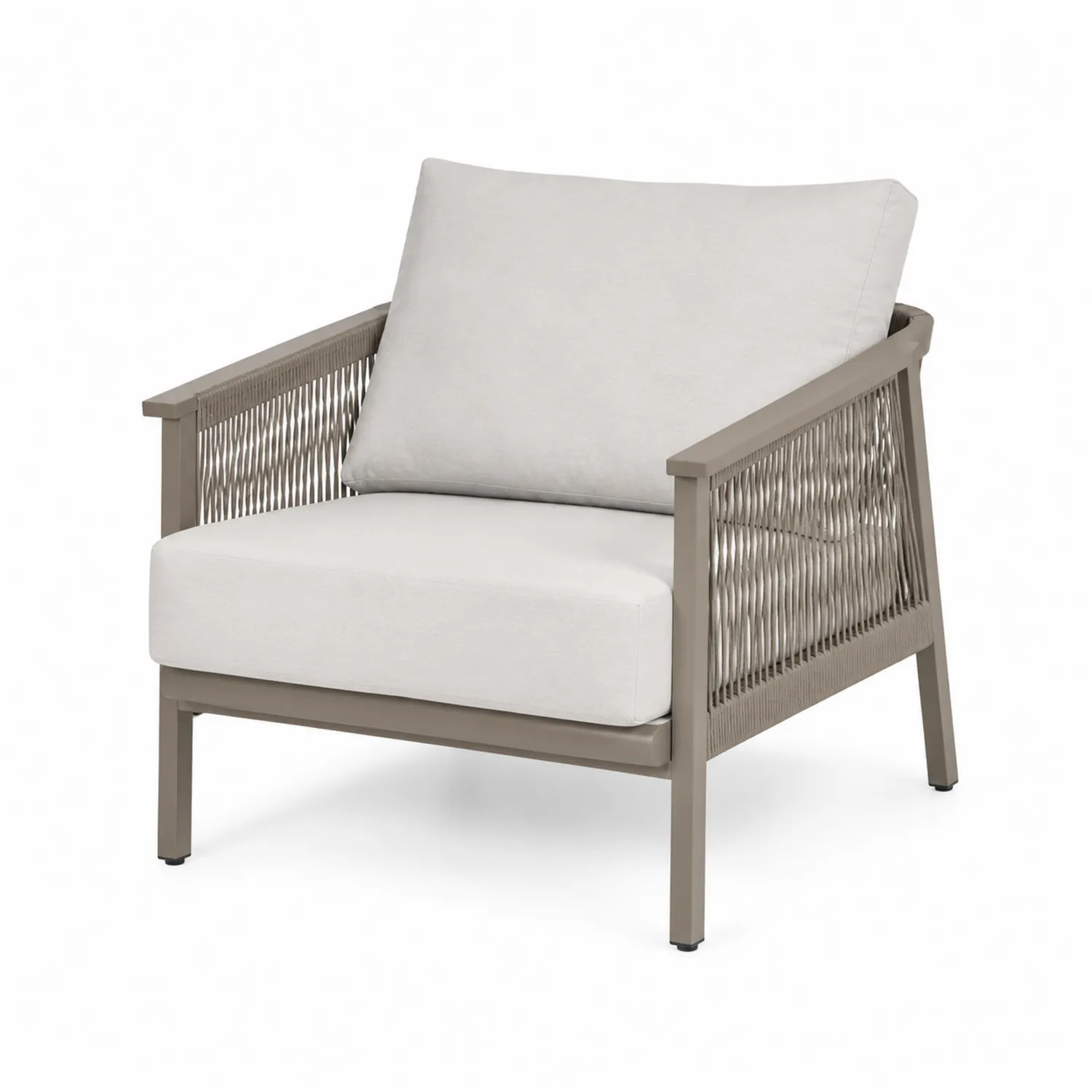 Sillón de exterior de aluminio y cuerda tejido gris claro