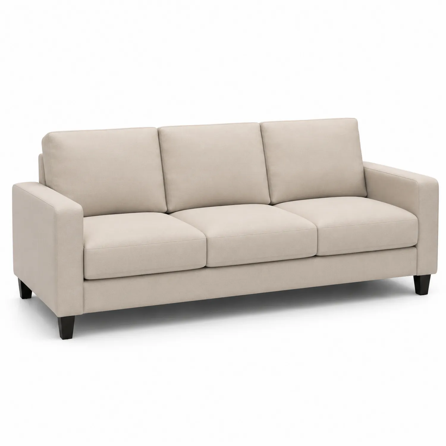 Sofá de tres plazas beige con tela de poliéster