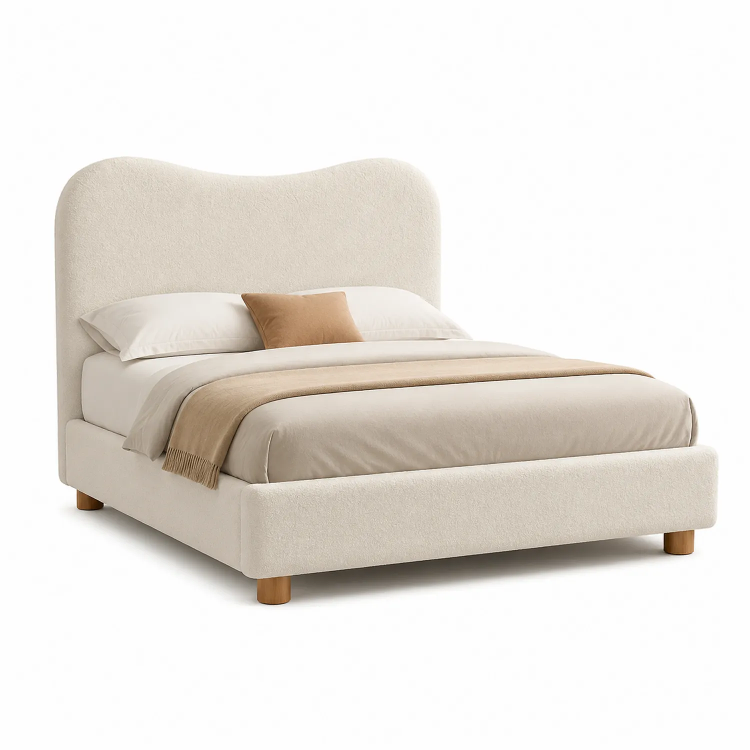 Cama de tela y madera beige 200x160 cm