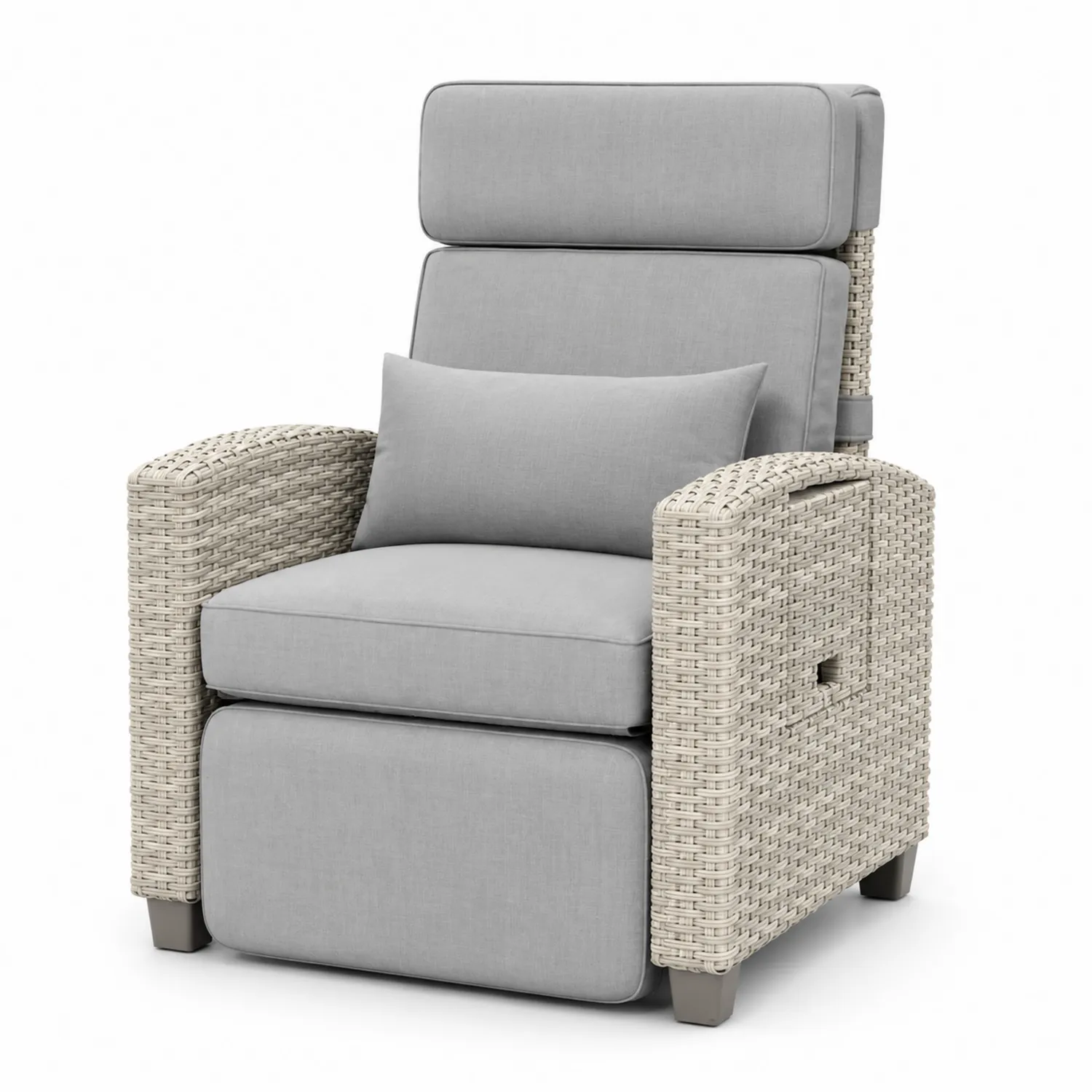 Sillón reclinable de ratán sintético con cojines de poliéster Gris Claro