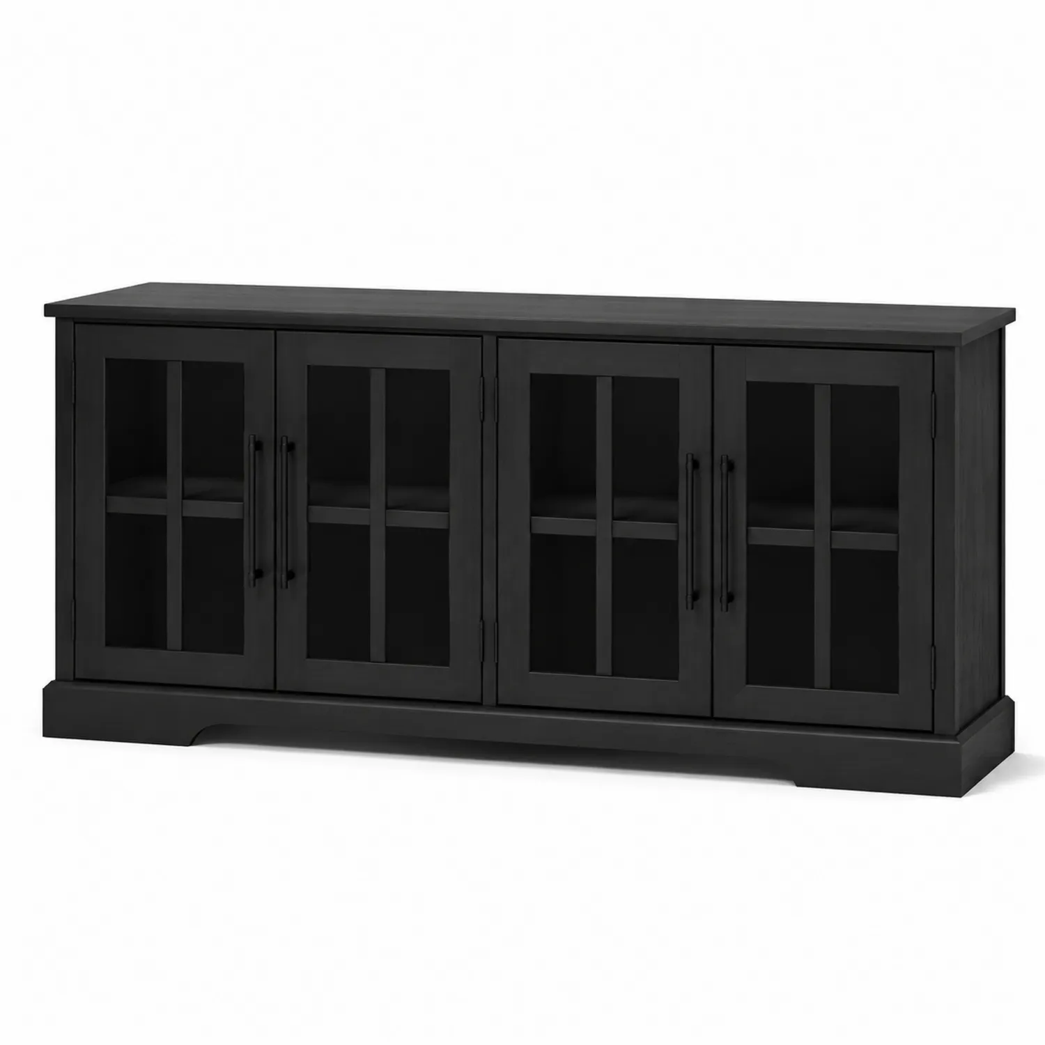 Mueble de TV Negro con Puertas de Vidrio Templado