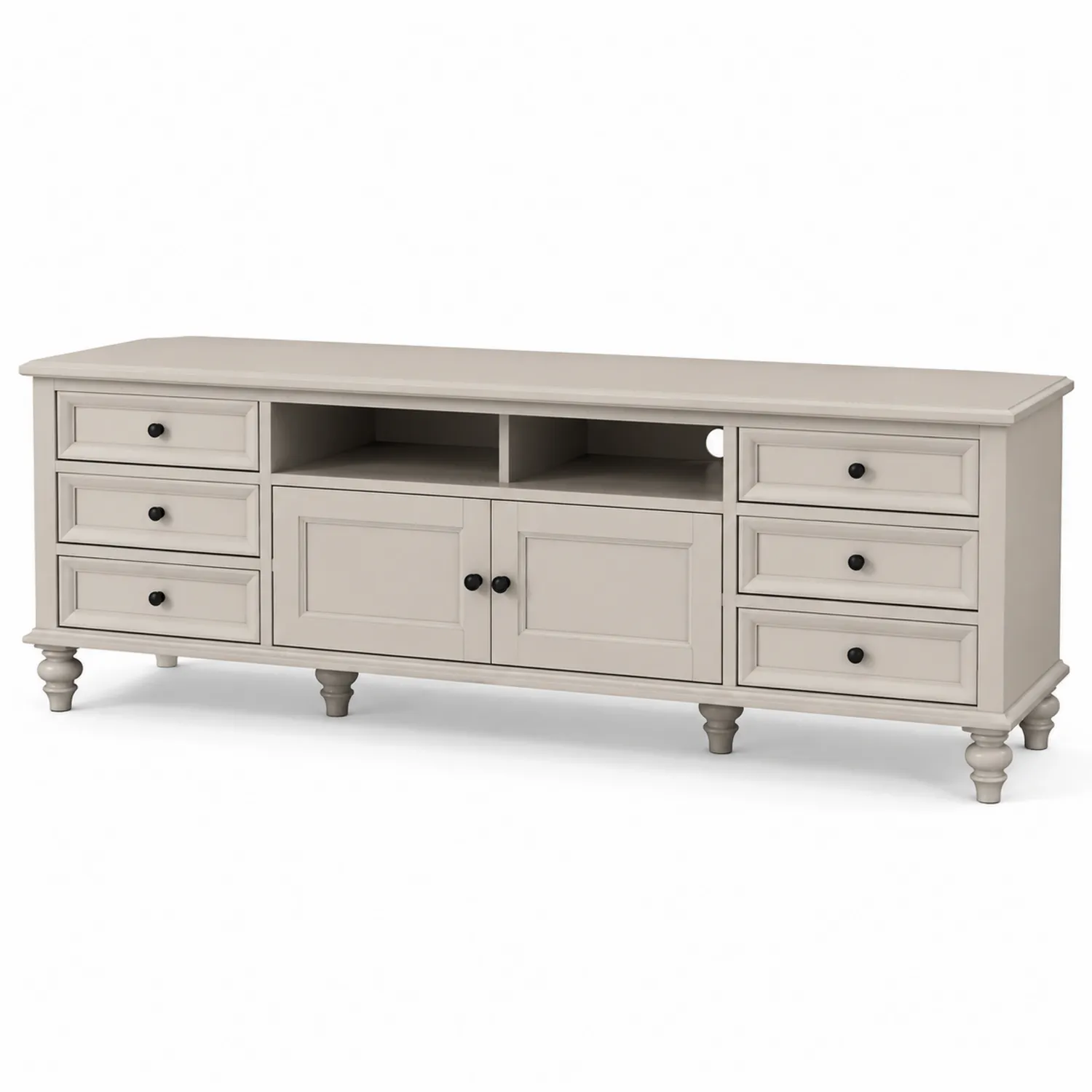 Mueble de TV de Madera con 6 Cajones y 2 Puertas Beige