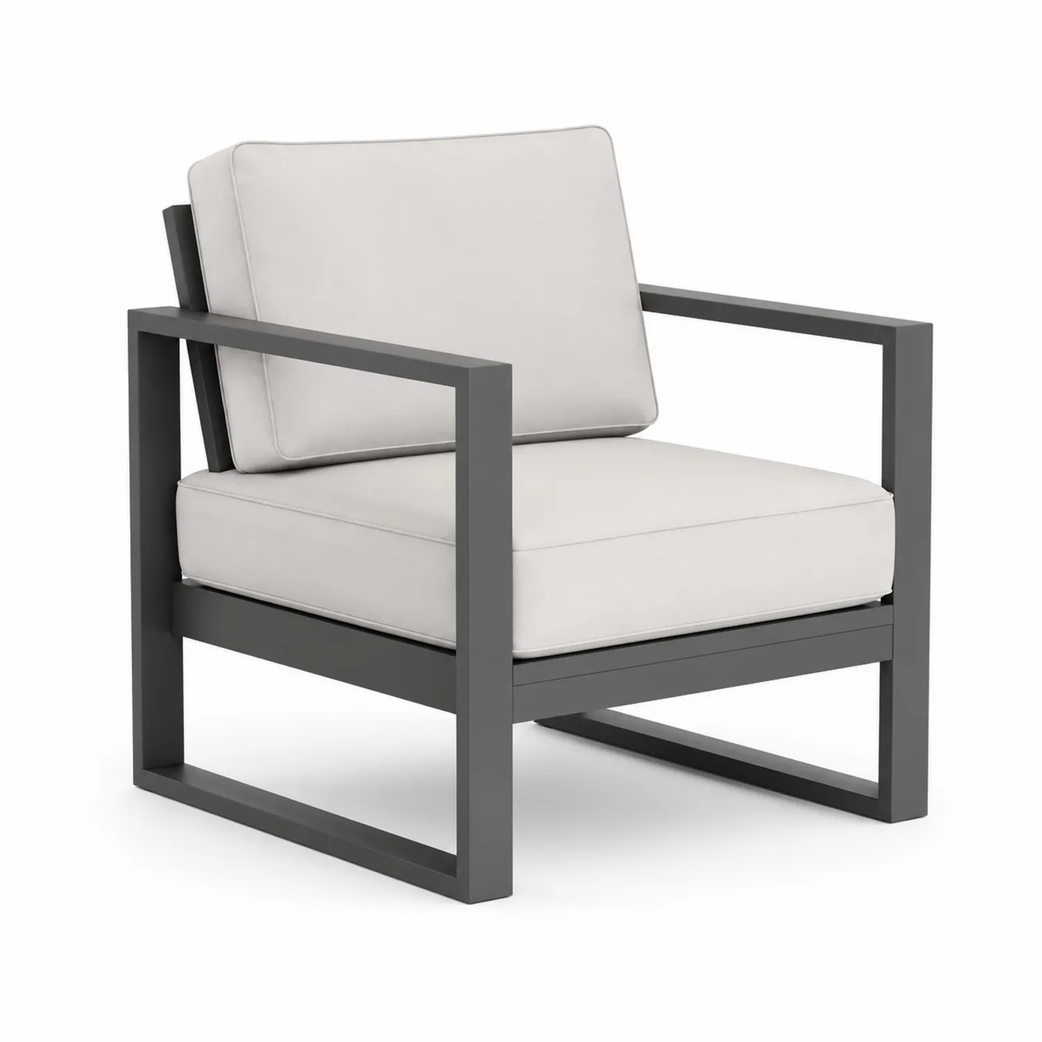 Sillón de exterior gris con cojines de poliéster y estructura de aluminio