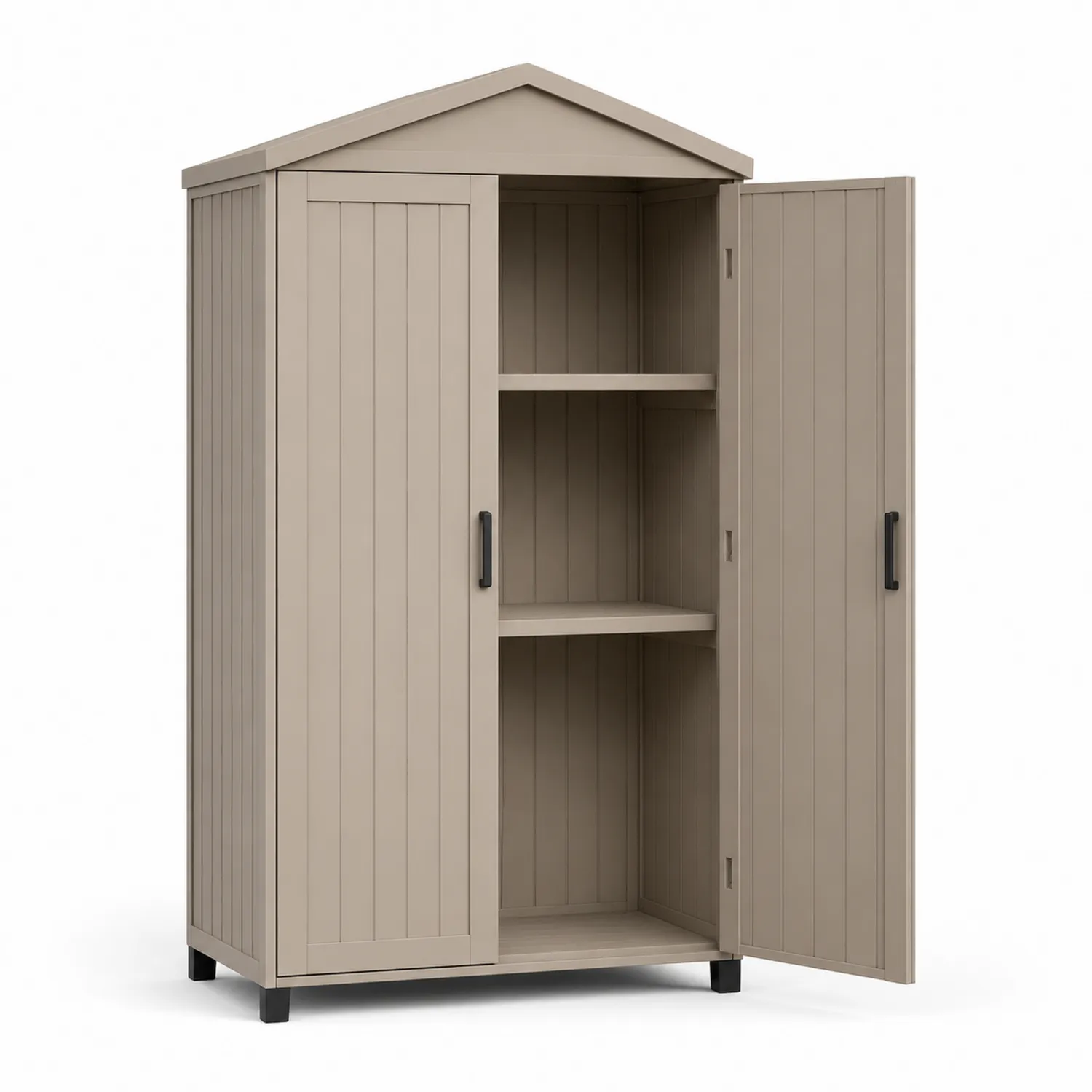 Armario vertical de plástico beige con estantes y puertas dobles 160x80x40 cm