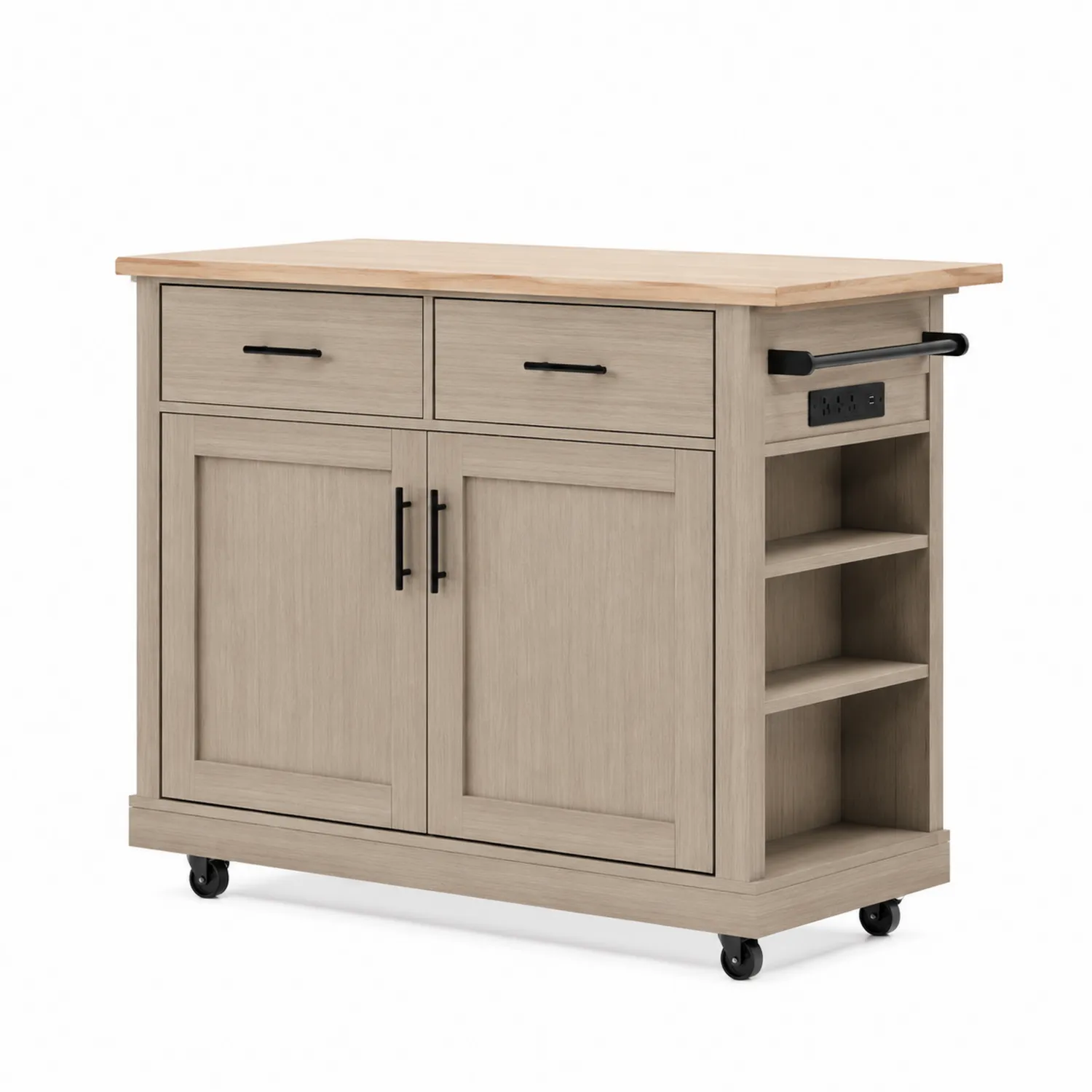 Carrito de cocina con ruedas y encimera de abedul