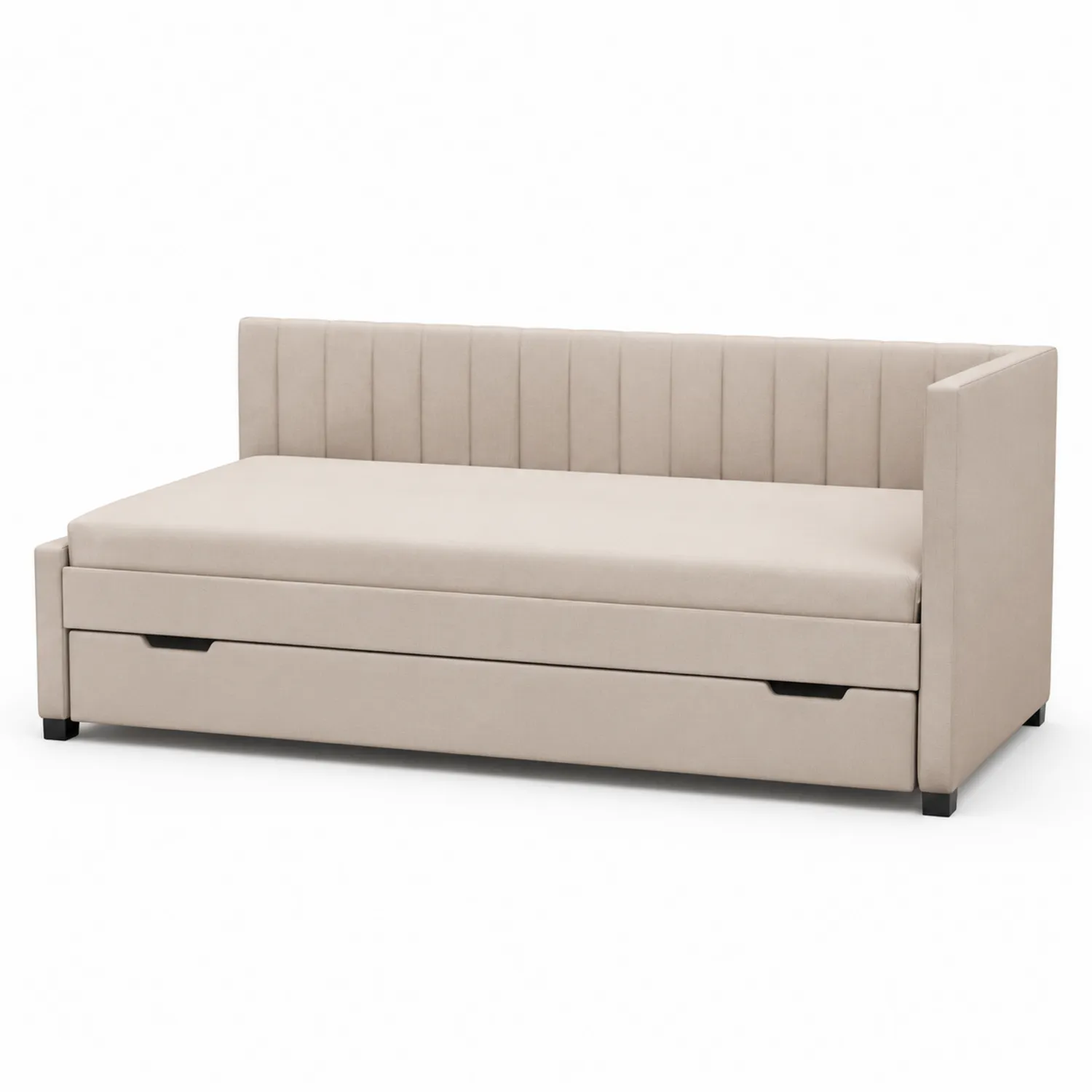 Sofá cama de poliéster beige con cajón de almacenamiento