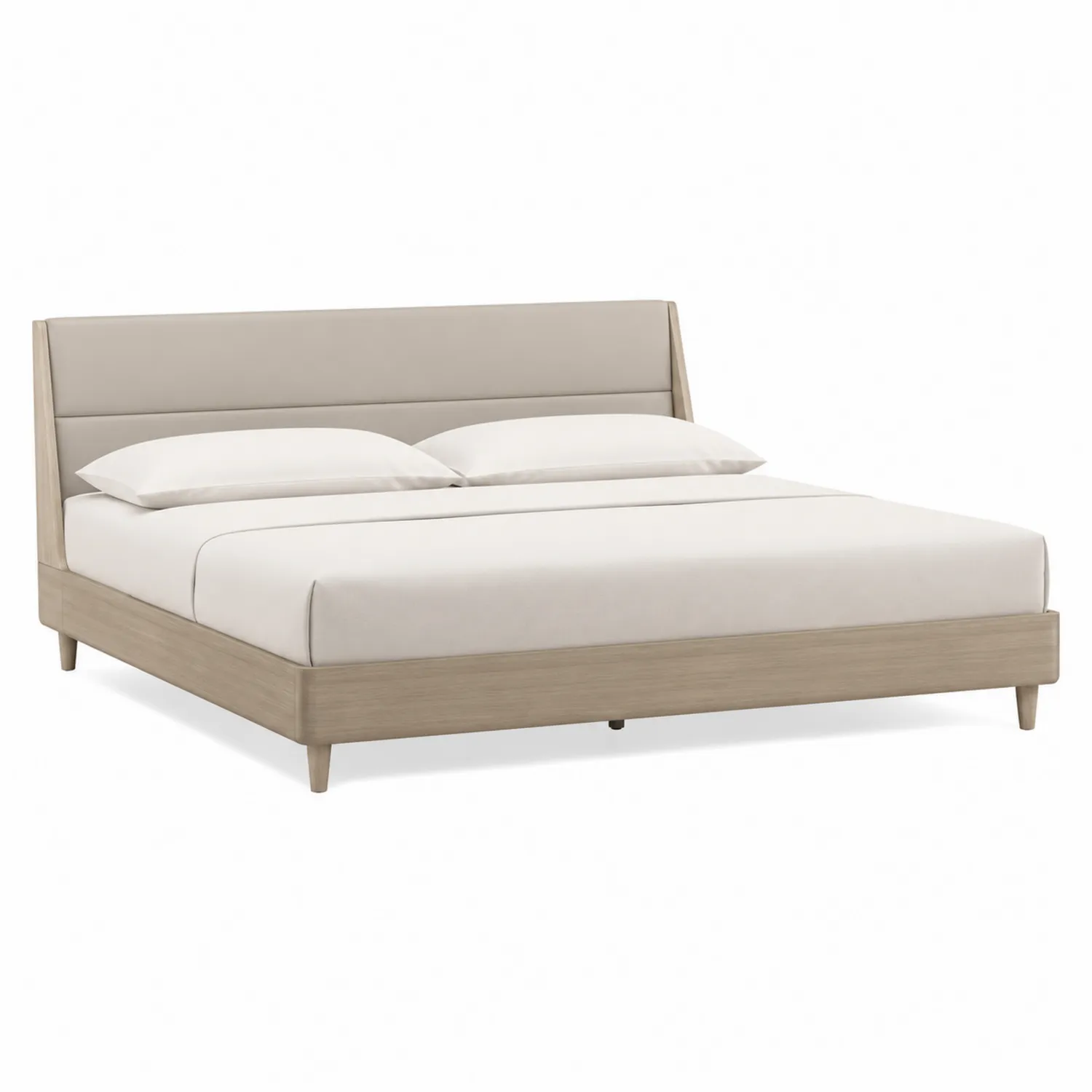 Cama matrimonial de madera y tela beige 200x160 cm