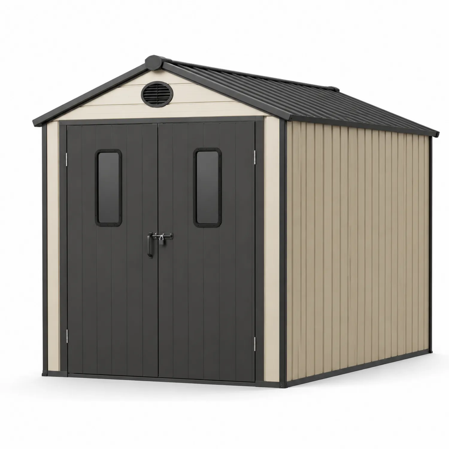 Cobertizo de Almacenamiento de Metal Beige/Negro con Puertas Dobles 185x152x226 cm