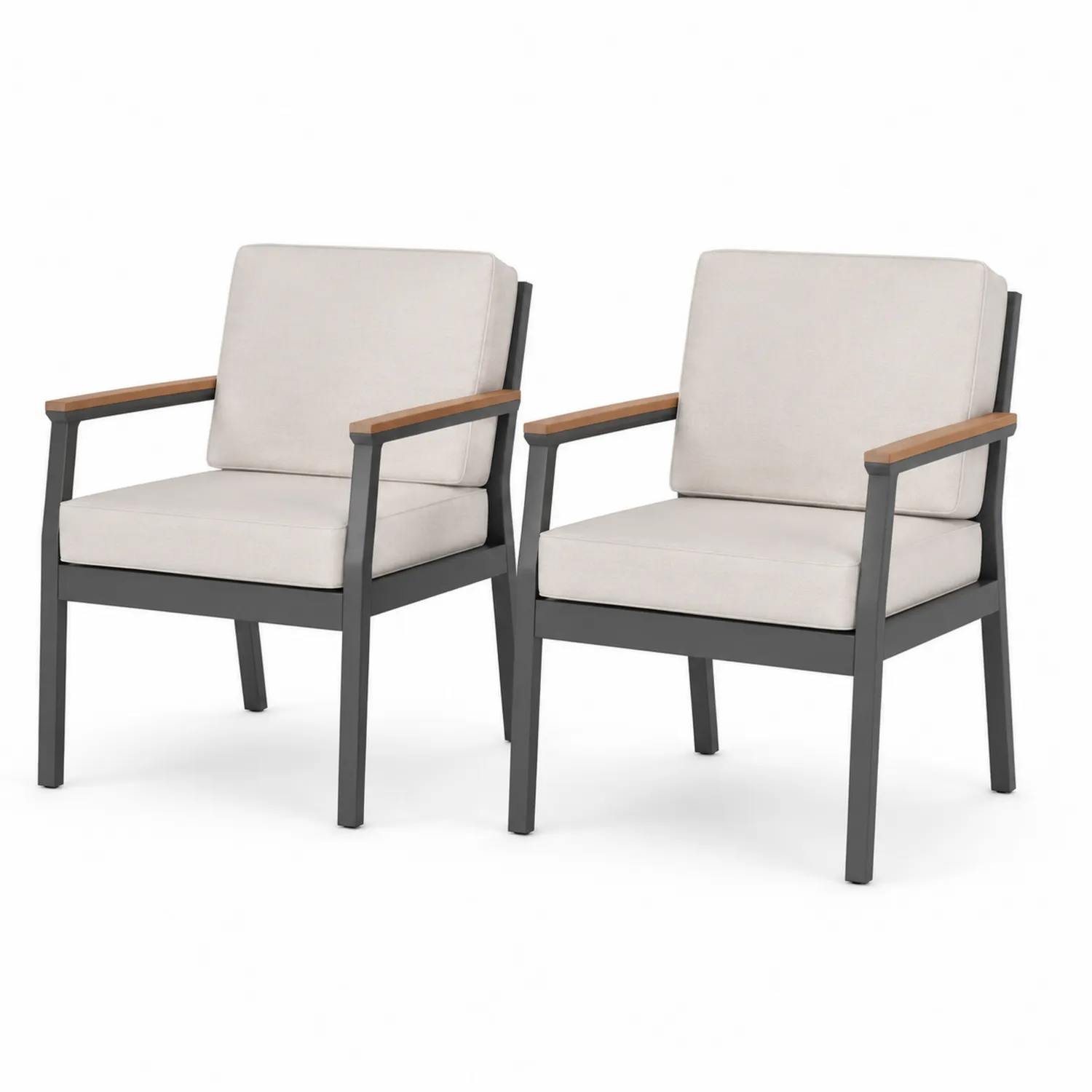 Conjunto de Sillas de Aluminio y Madera con Cojines Beige