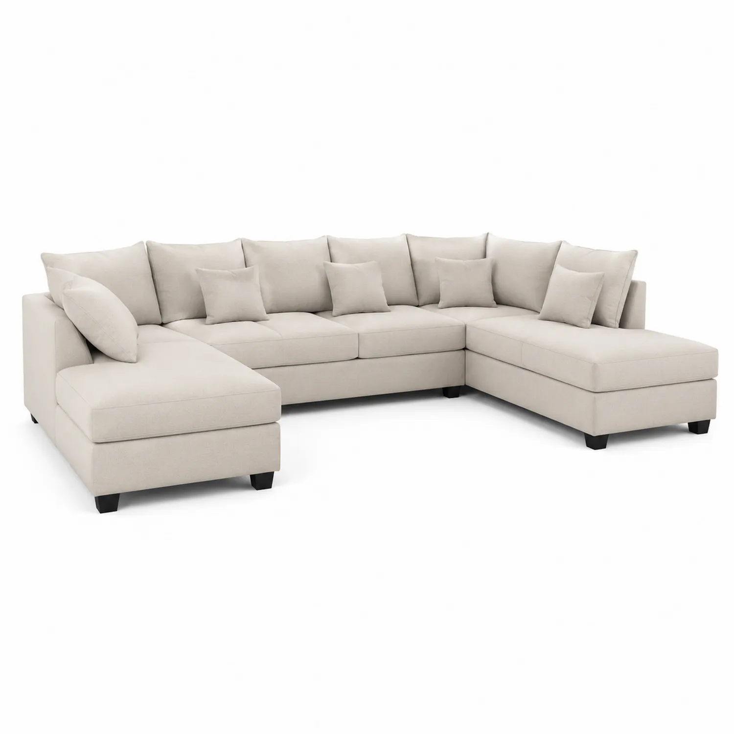 Sofá Esquinero de Tela Beige con Chaise Longue