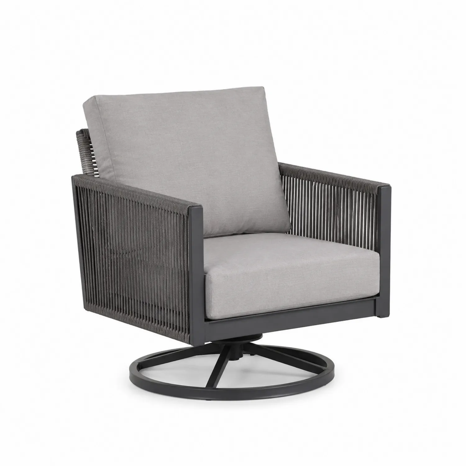 Sillón exterior giratorio de aluminio y cuerda gris 75x78x85 cm