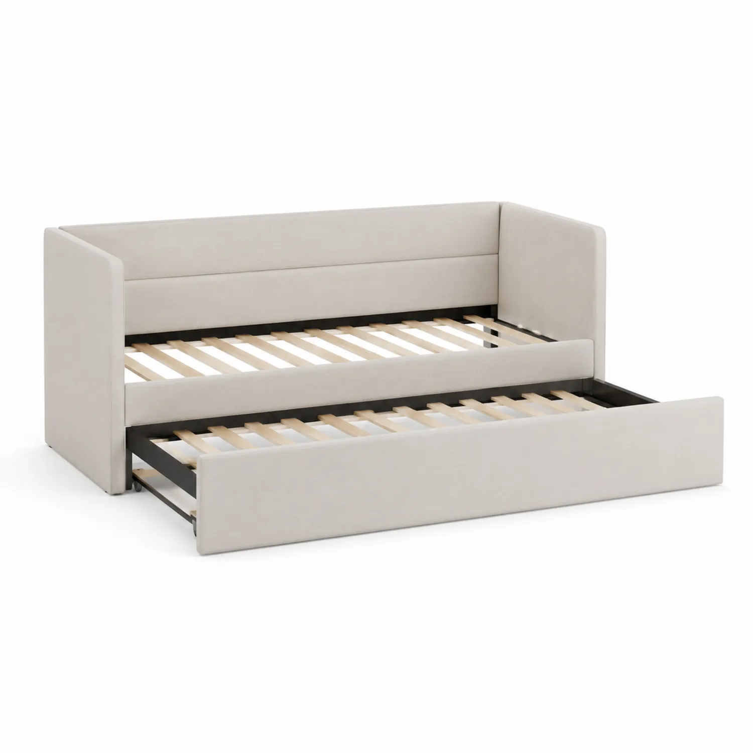 Cama nido doble beige con estructura de pino y tapizado de poliéster