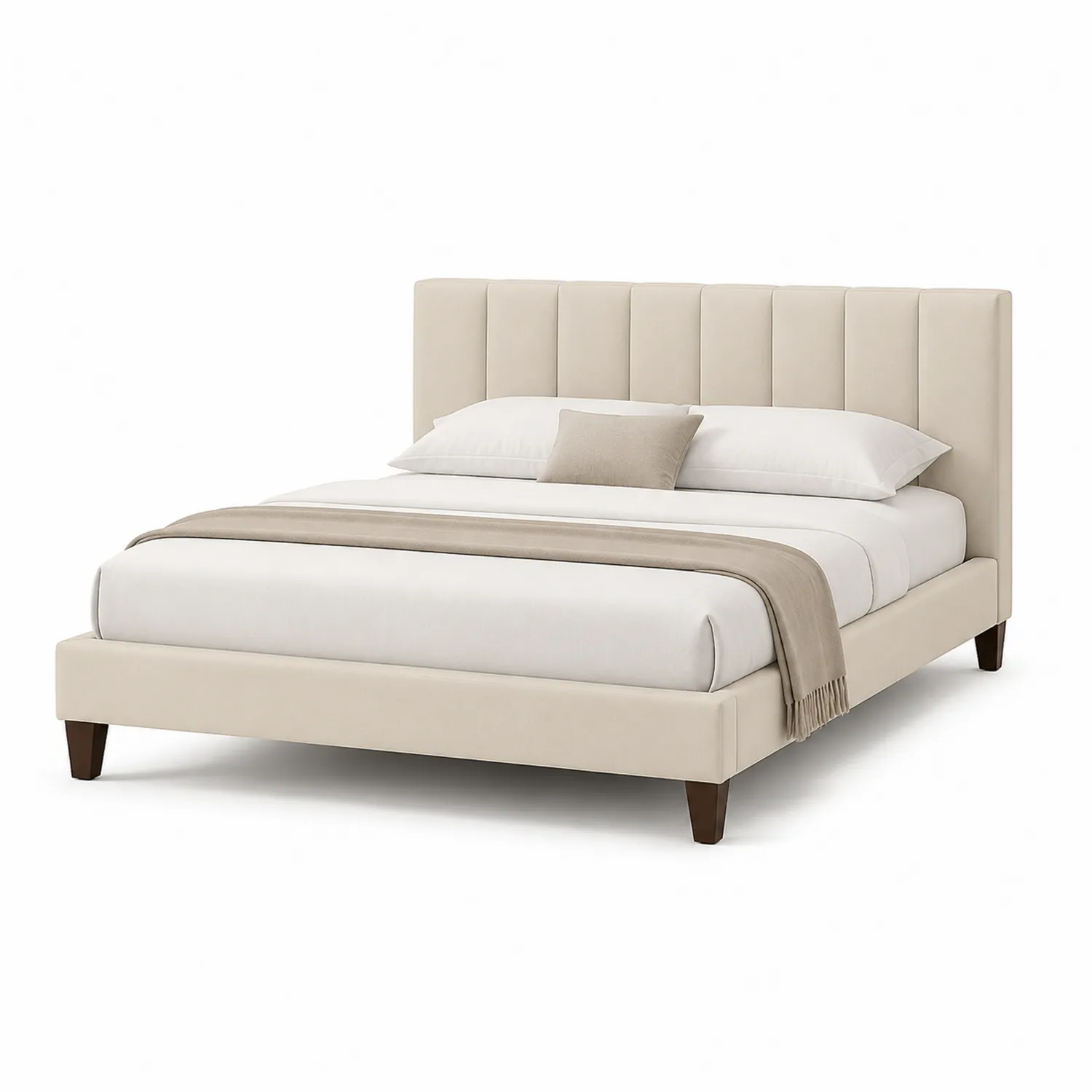 Cama de tela beige con cabecero acolchado 200x160 cm