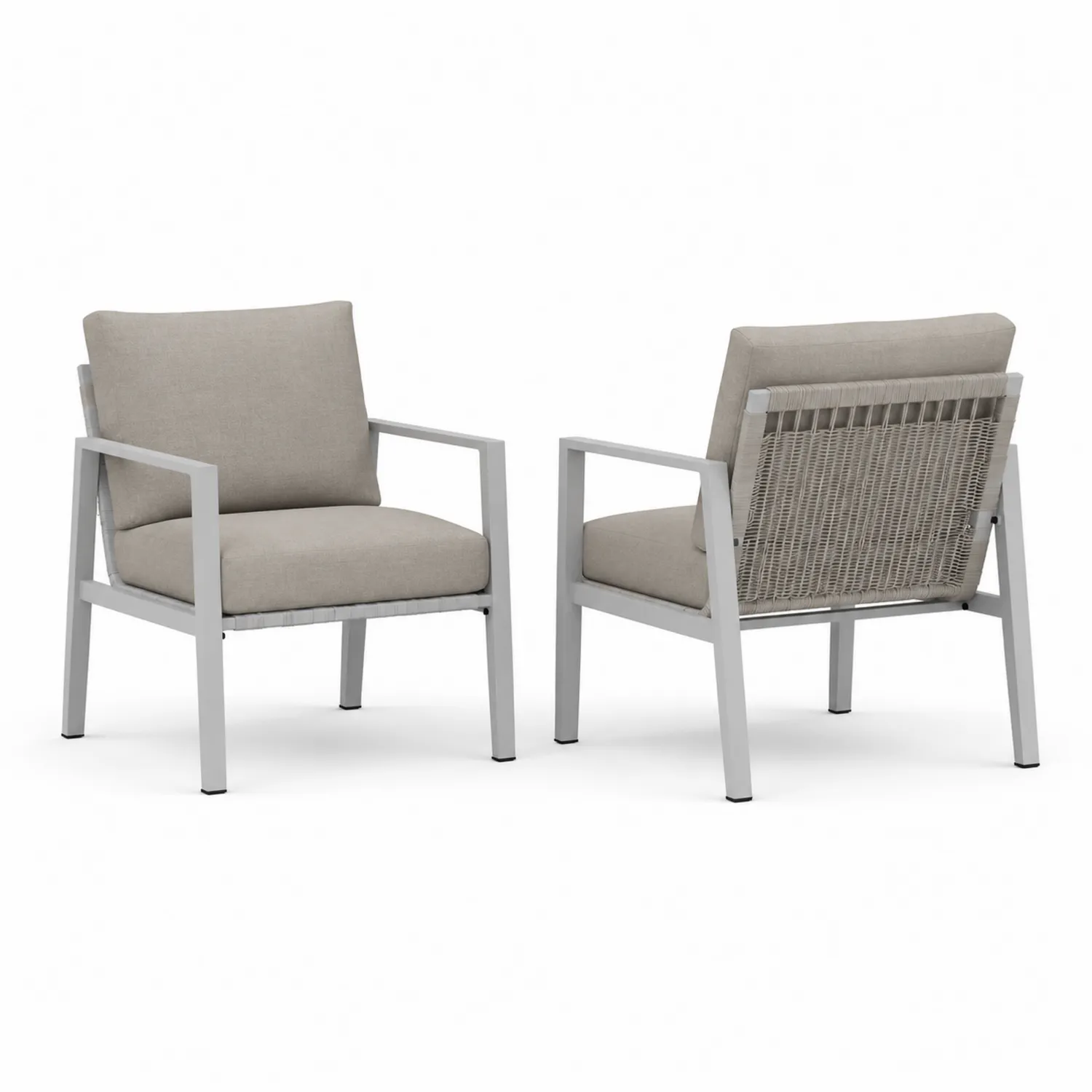 Conjunto de sillones de aluminio con cojines de tela beige