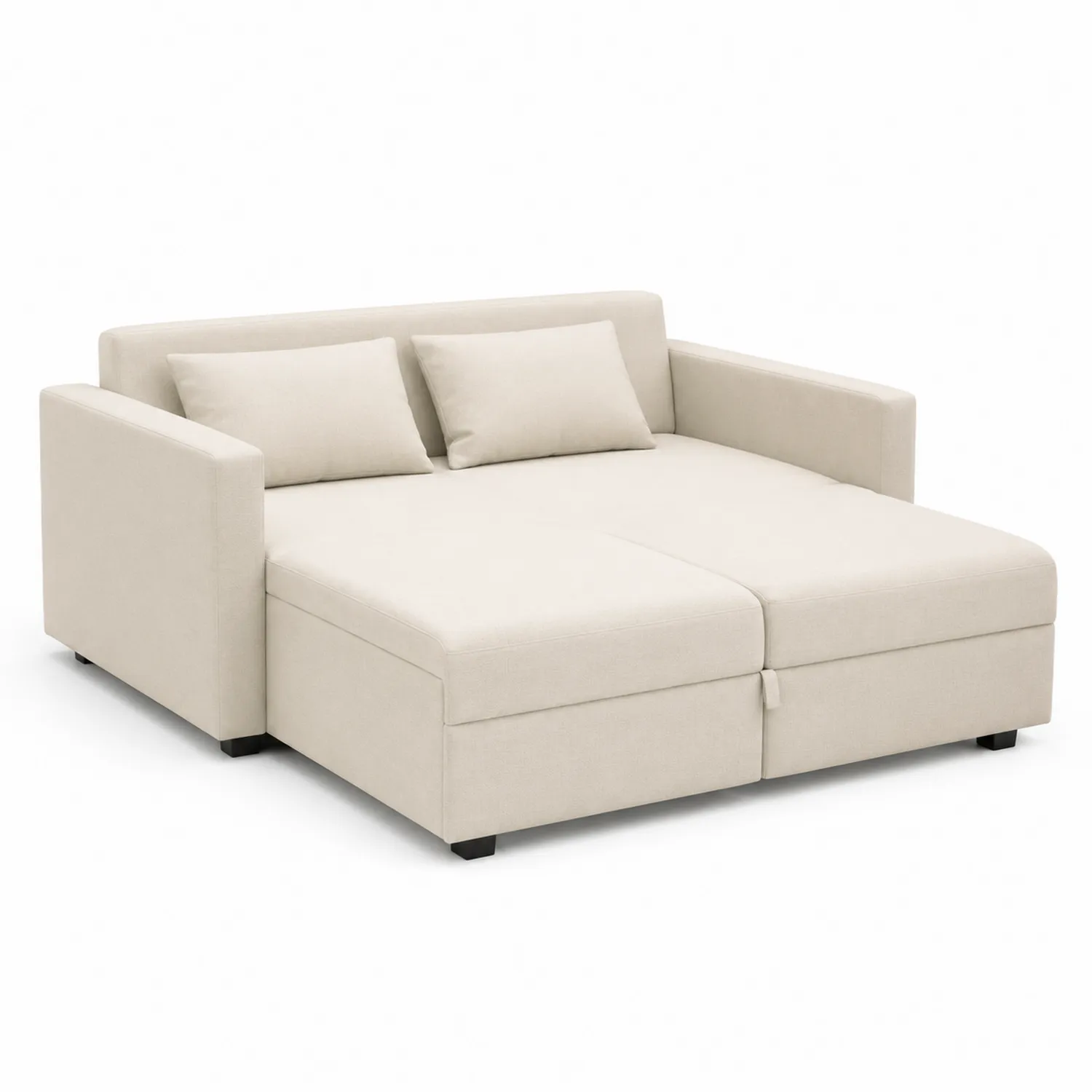 Sofá cama de tela beige crema 200x140 cm