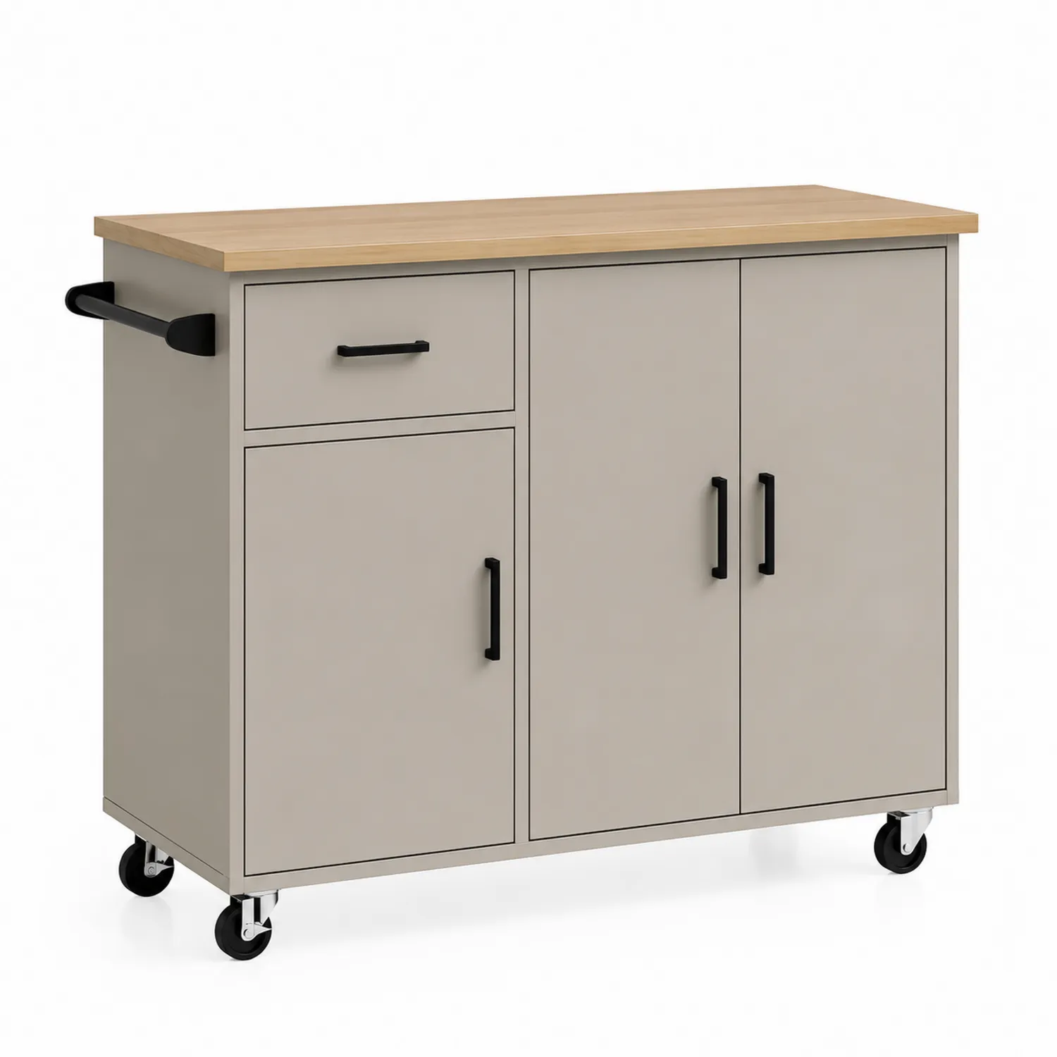Carrito de cocina de MDF con encimera de madera Beige