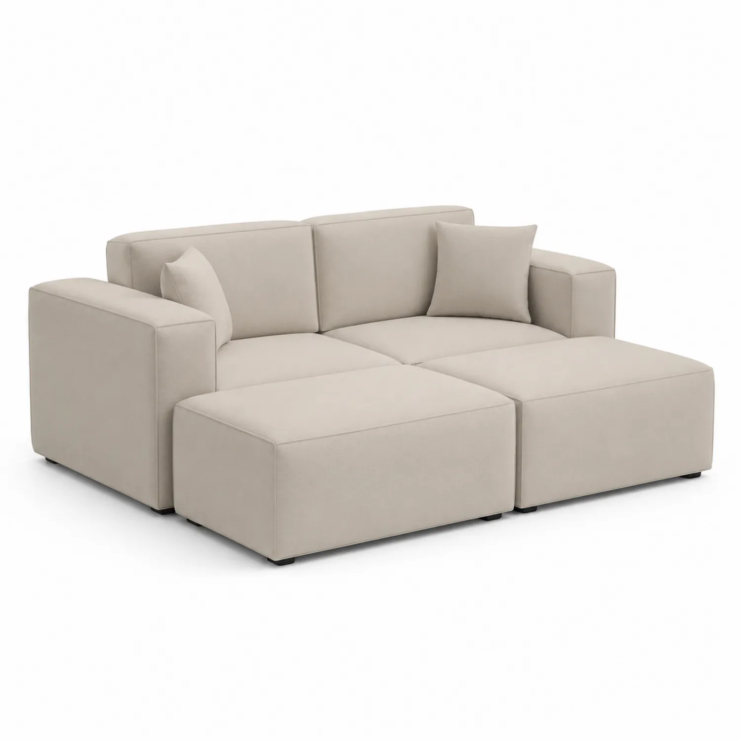 Sofá modular beige de 3 plazas con chaise longue de algodón