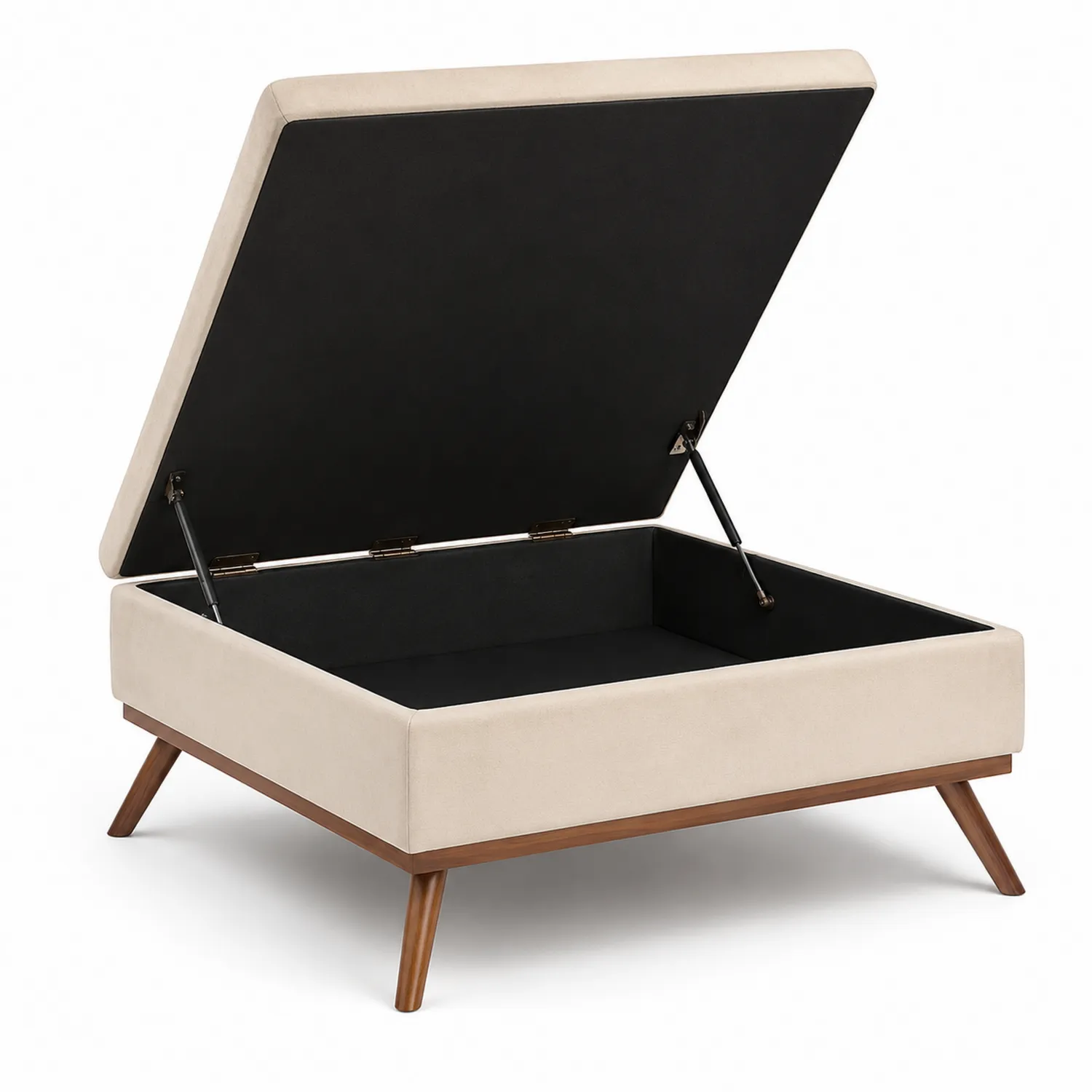Reposapiés de Madera Tapizado en Beige con Almacenamiento 80x80x45cm