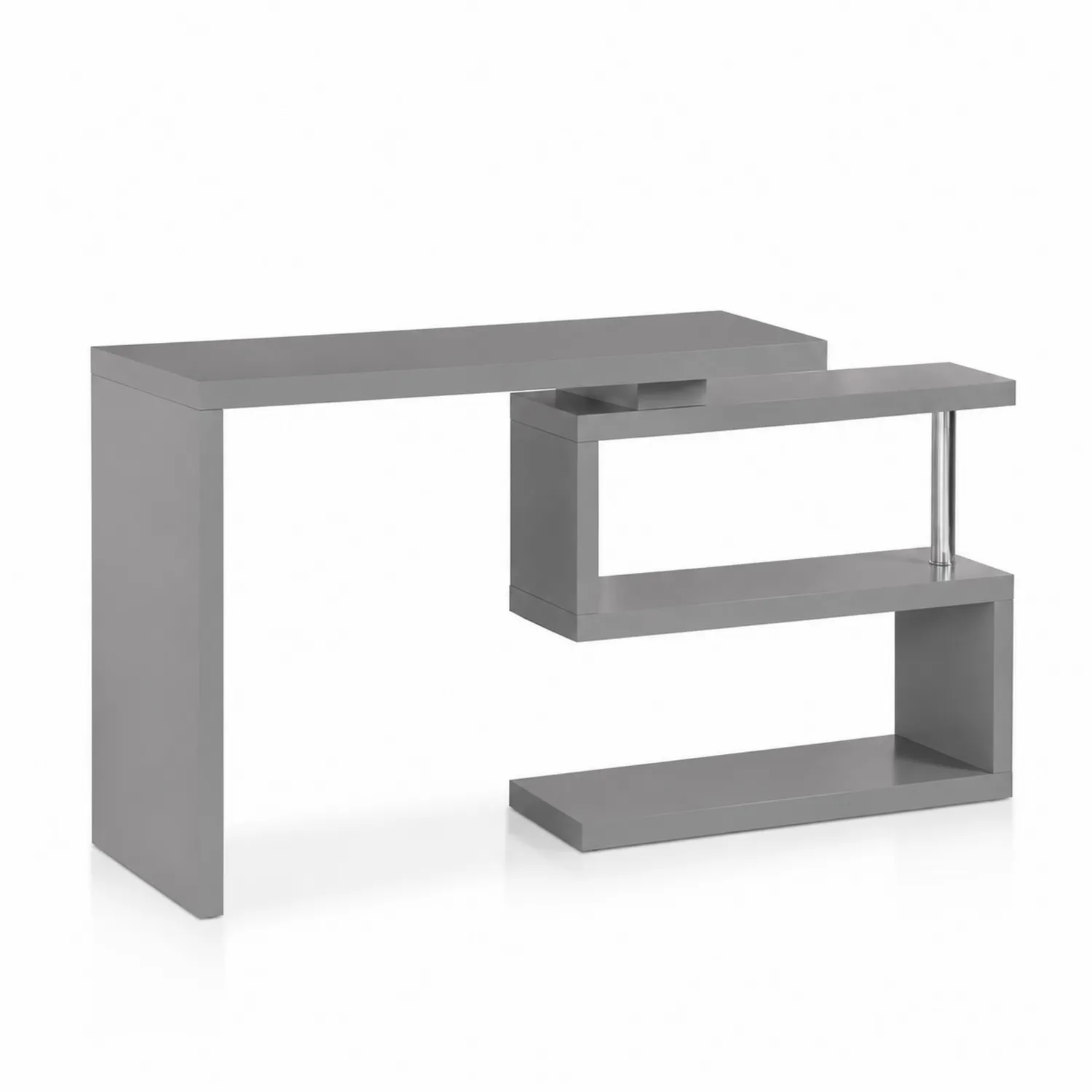 Mesa en Forma de L MDF Gris con Estantes